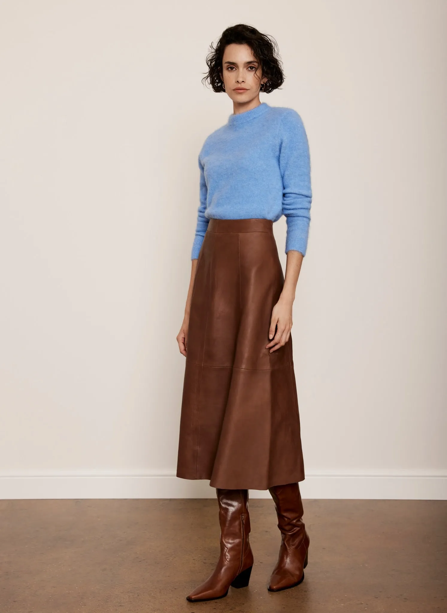 Tan Leather A-Line Midi Skirt sold by Mint Velvet product image thumbnail 4