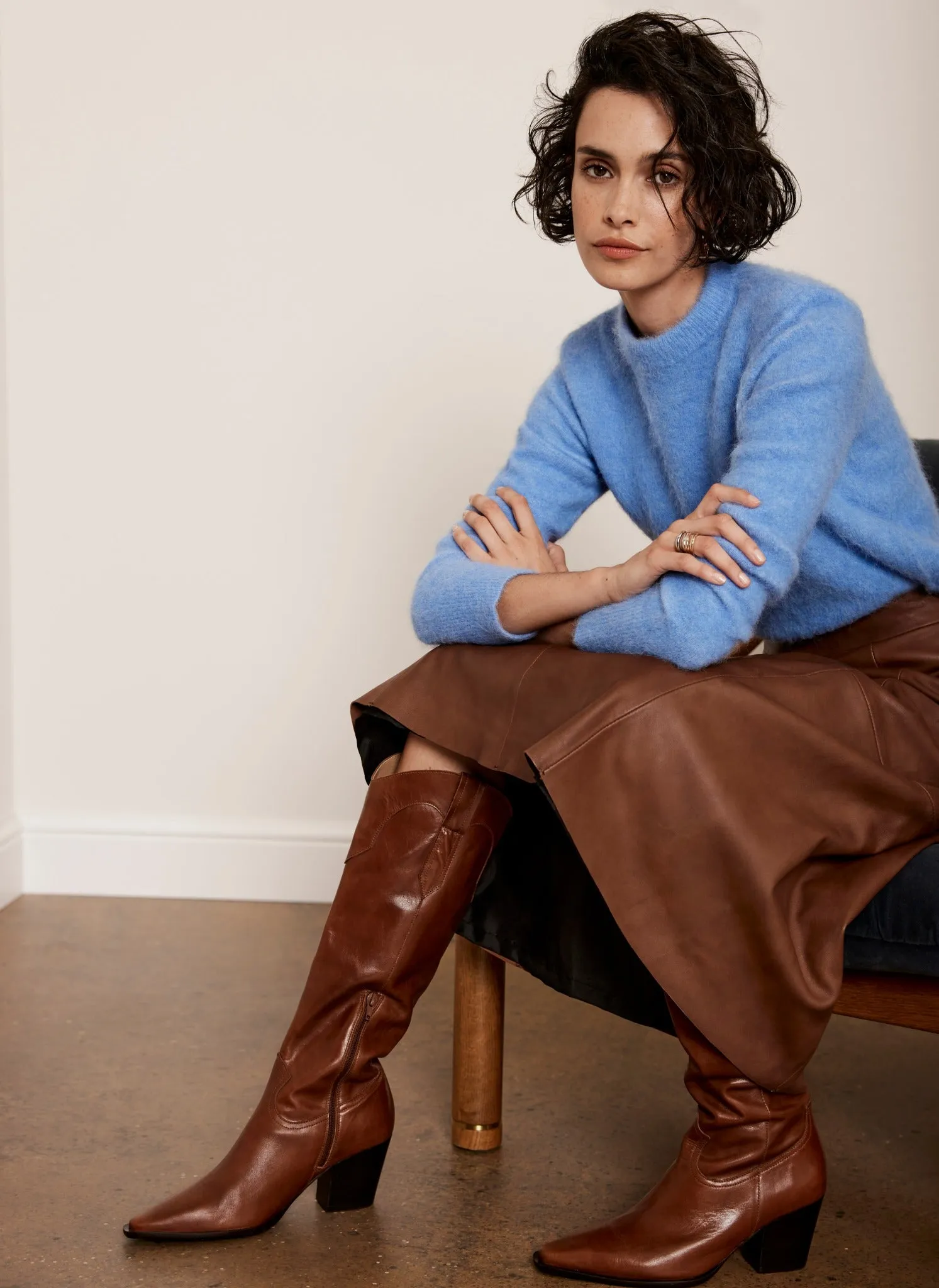 Tan Leather A-Line Midi Skirt sold by Mint Velvet product image thumbnail 2