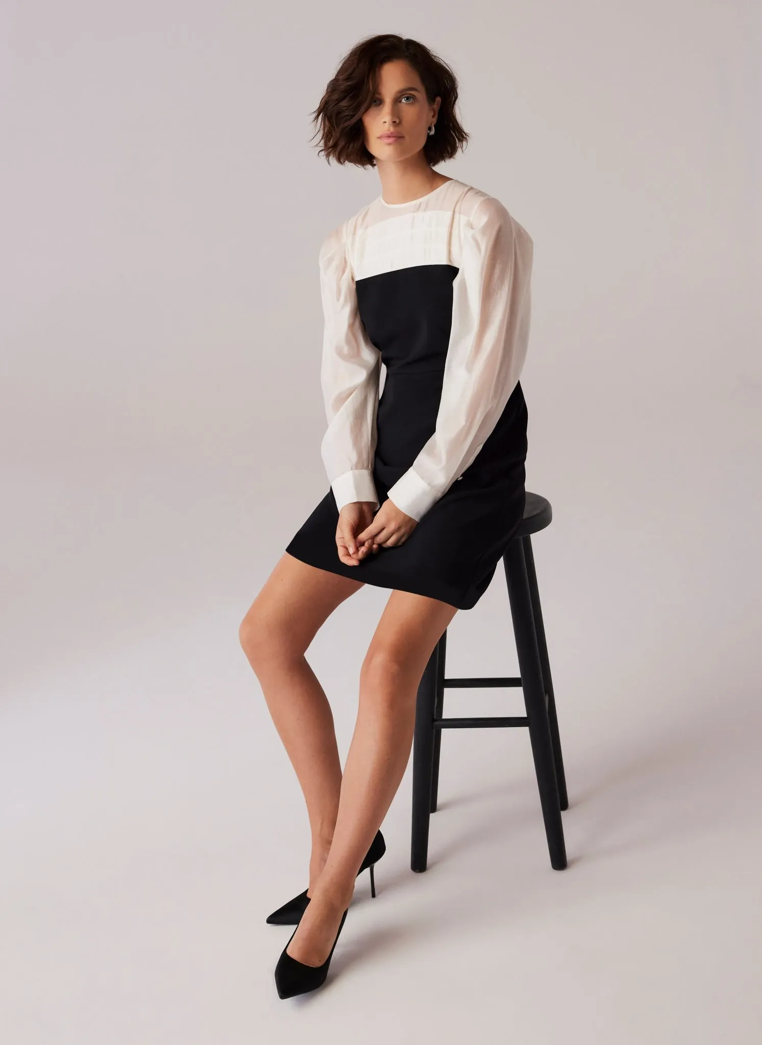Black Long Sleeve Contrast Mini Dress sold by Mint Velvet