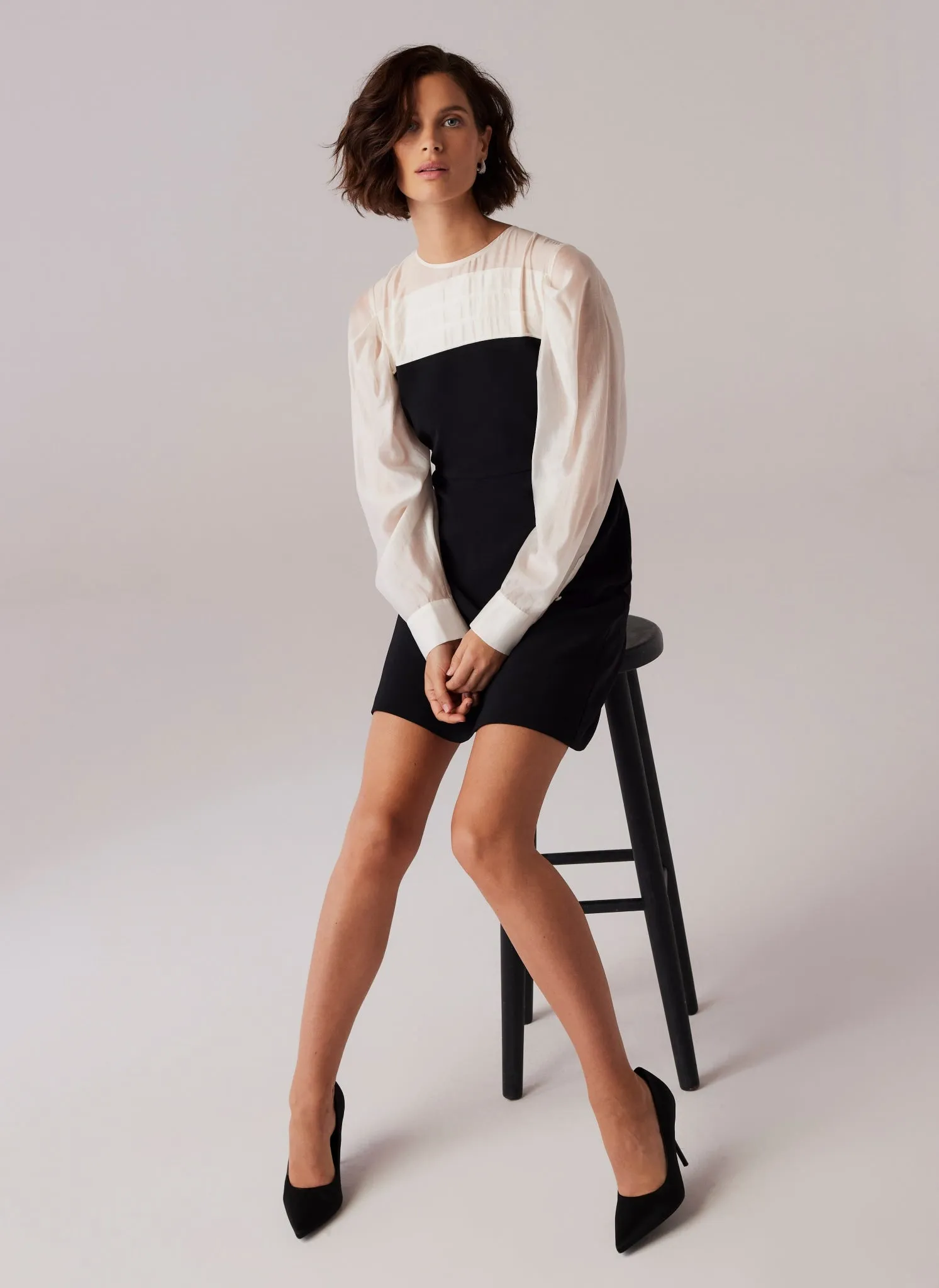 Black Long Sleeve Contrast Mini Dress sold by Mint Velvet product image thumbnail 2