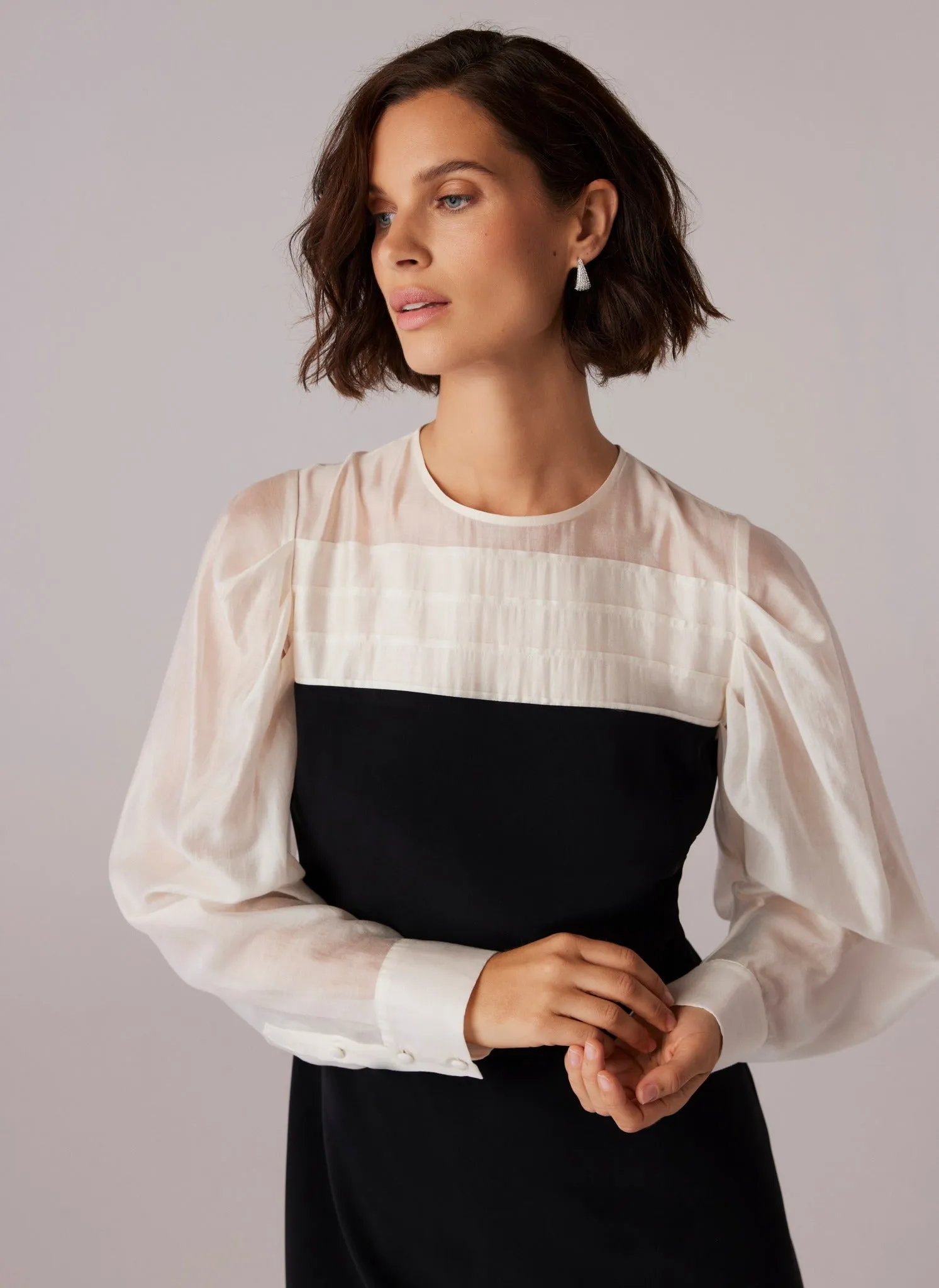 Black Long Sleeve Contrast Mini Dress sold by Mint Velvet product image thumbnail 5