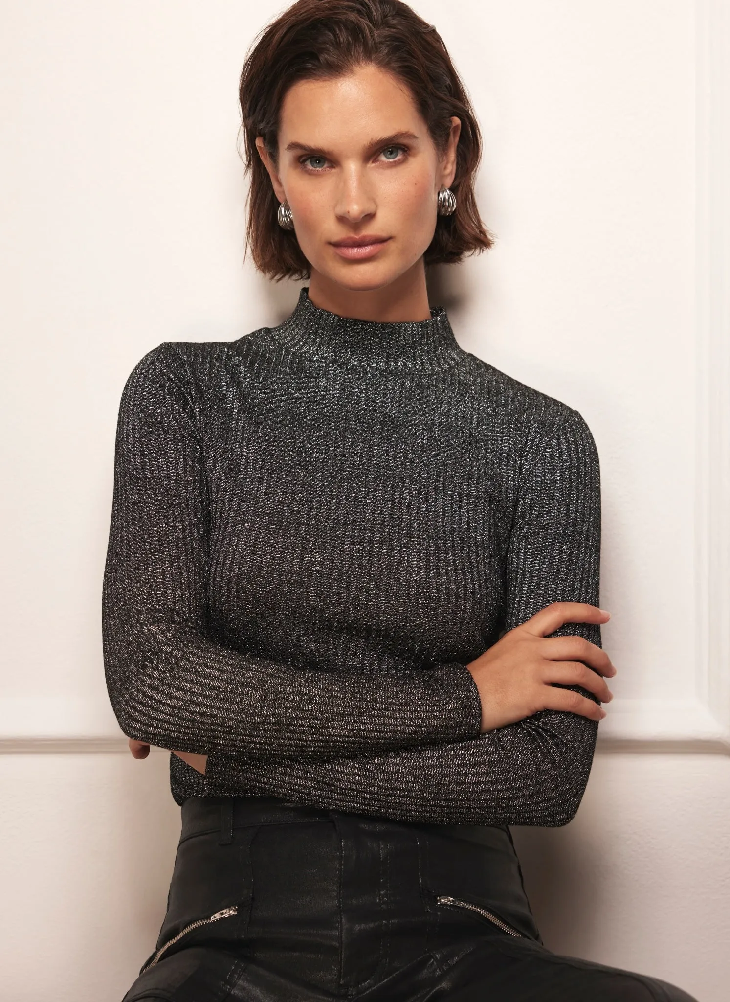 Silver Metallic Ribbed Polo Top sold by Mint Velvet product image thumbnail 4