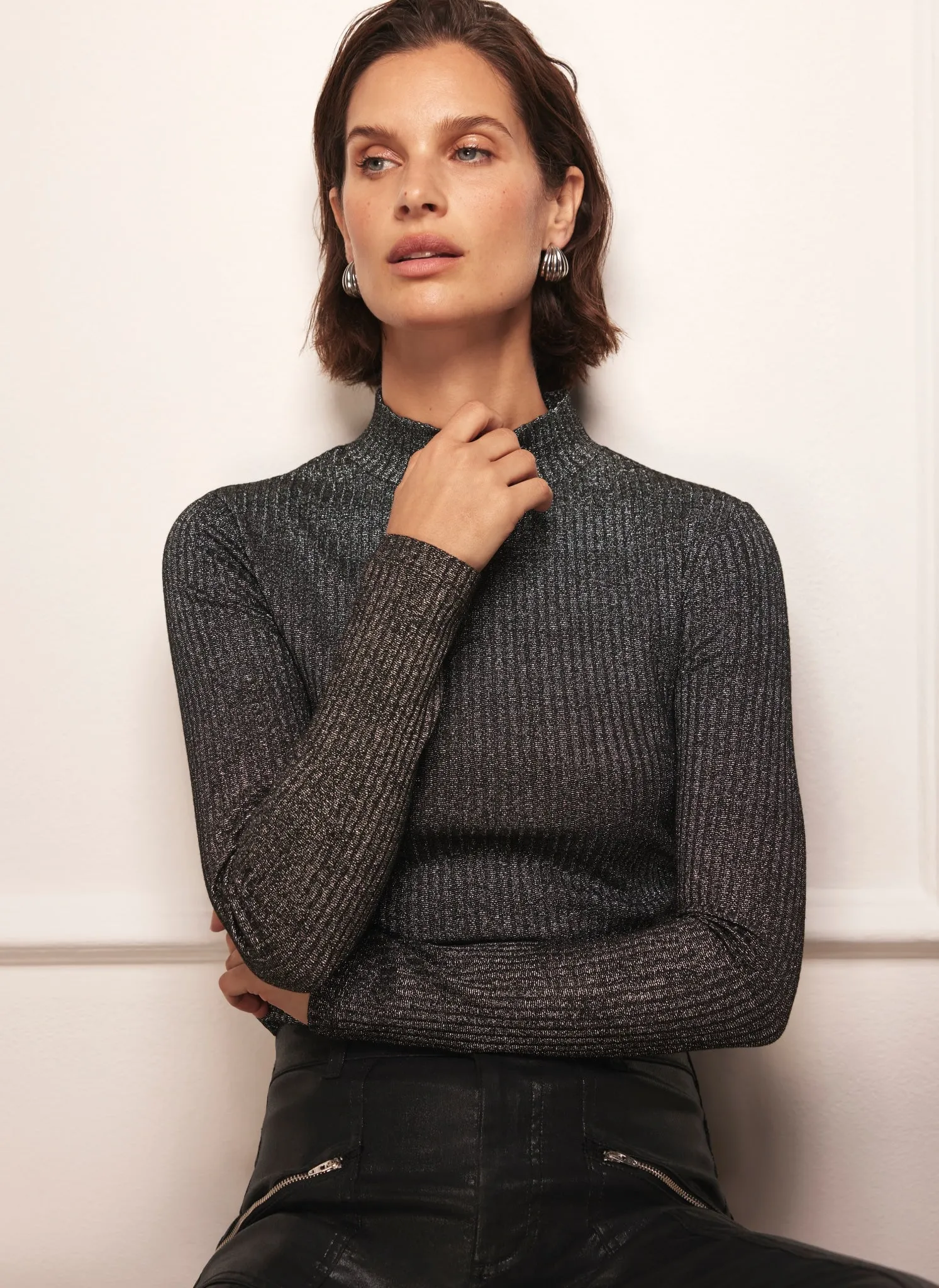 Silver Metallic Ribbed Polo Top sold by Mint Velvet product image thumbnail 5