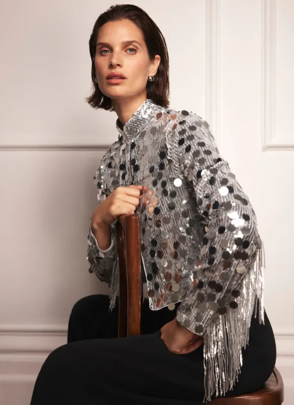 Silver Sequin Fringed Shrug sold by Mint Velvet