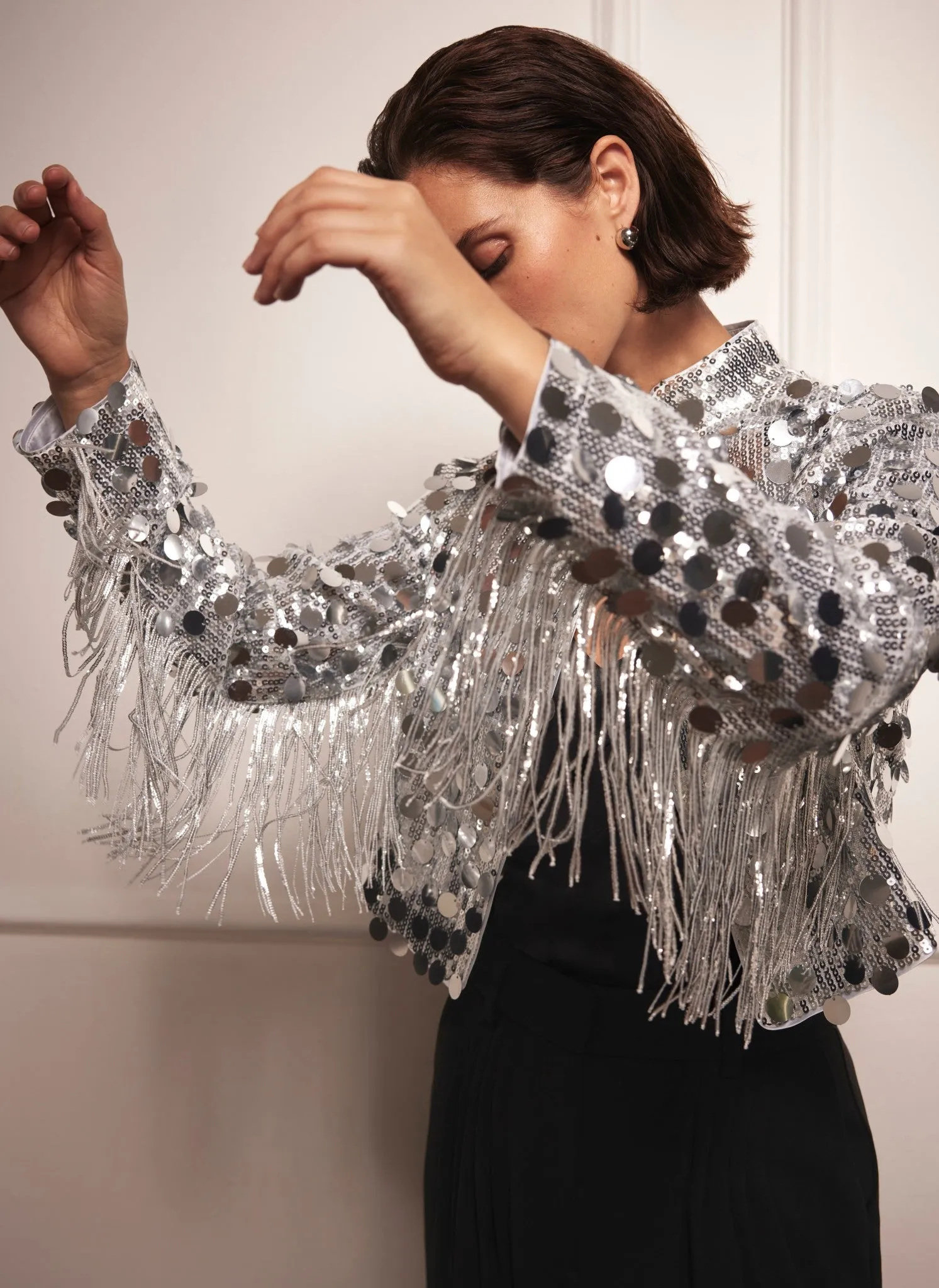 Silver Sequin Fringed Shrug sold by Mint Velvet product image thumbnail 2