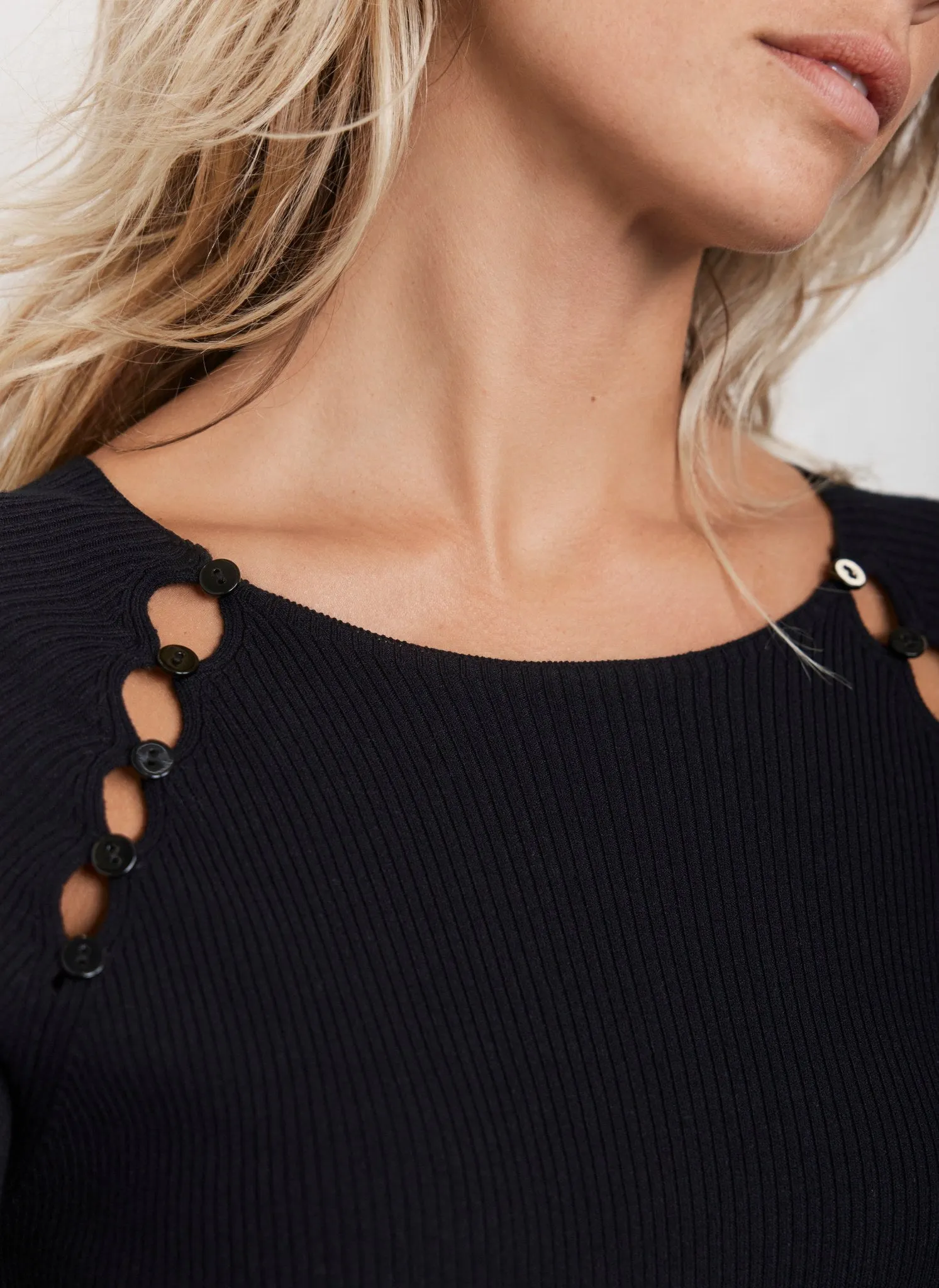 Black Ribbed Button Knit Top sold by Mint Velvet product image thumbnail 2