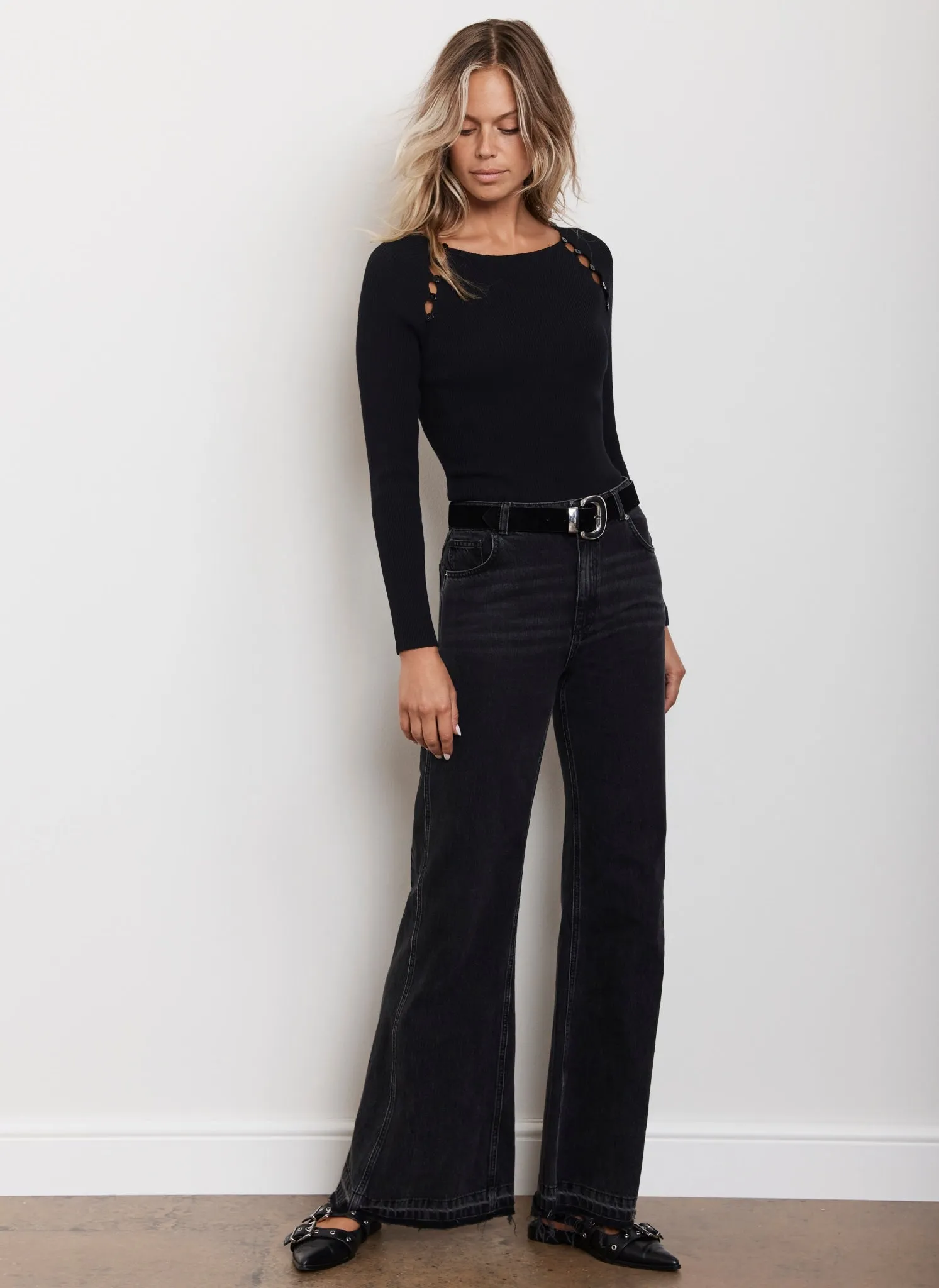 Black Ribbed Button Knit Top sold by Mint Velvet product image thumbnail 5