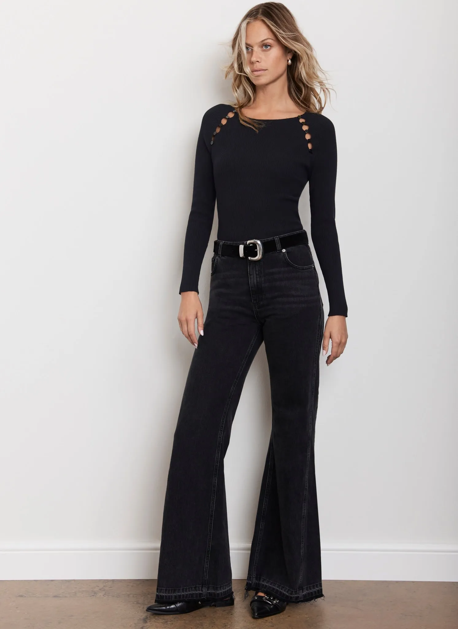Black Ribbed Button Knit Top sold by Mint Velvet product image thumbnail 3