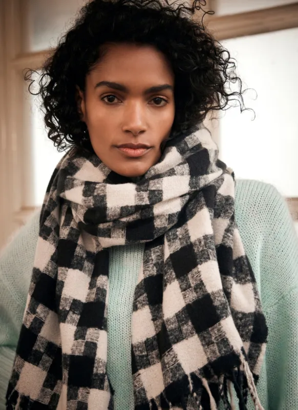 Black Houndstooth Check Scarf sold by Mint Velvet