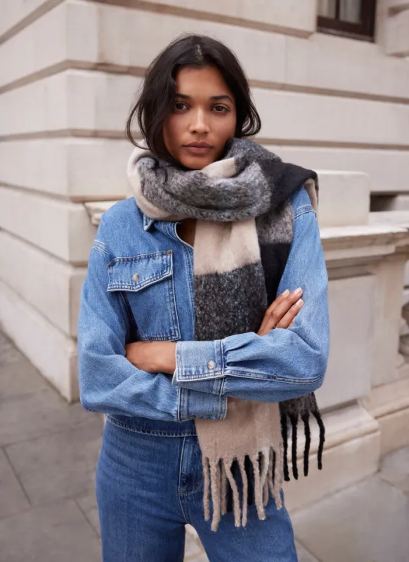 Neutral Checked Wide Scarf sold by Mint Velvet