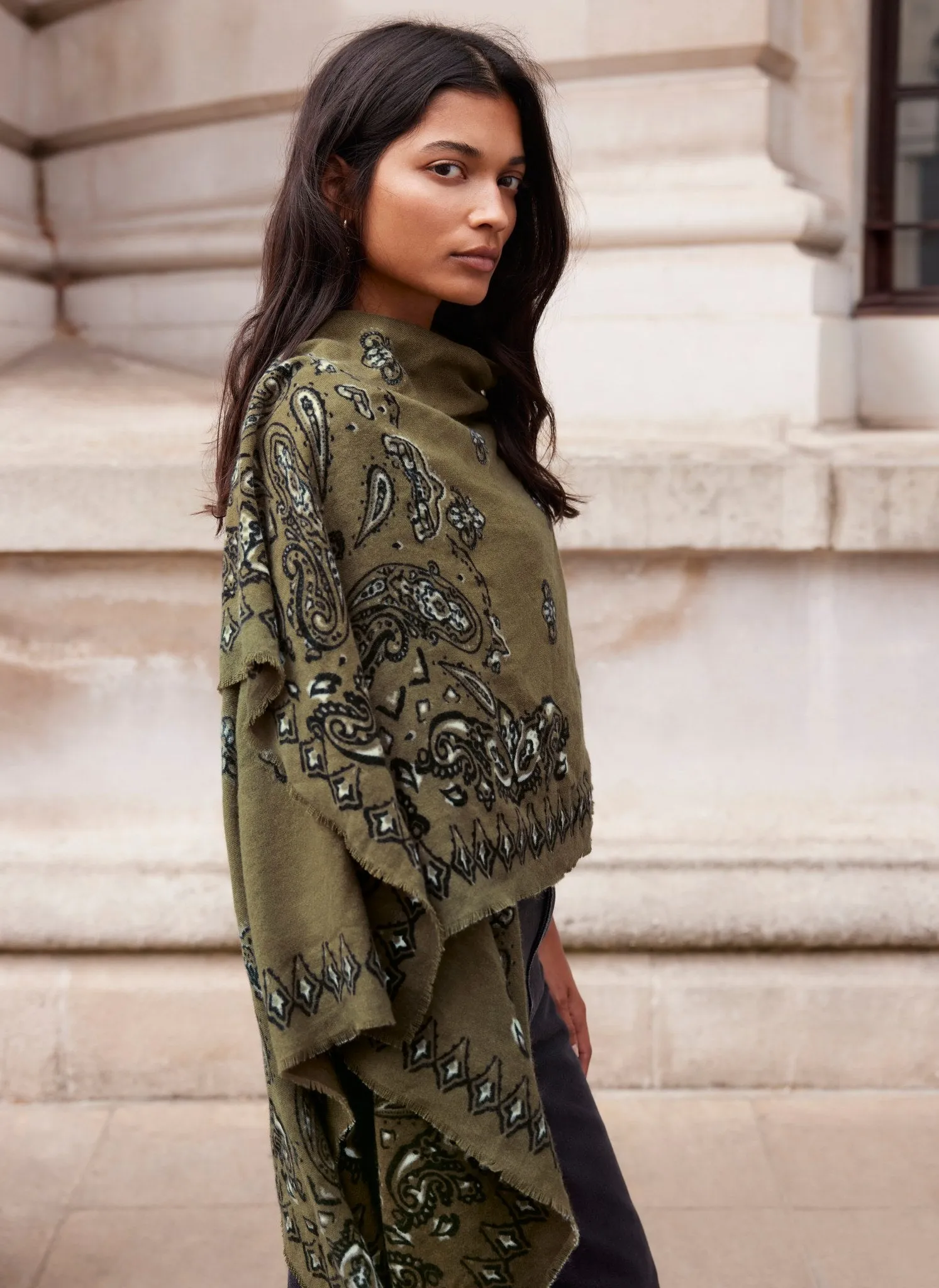 Khaki Paisley Print Cape sold by Mint Velvet