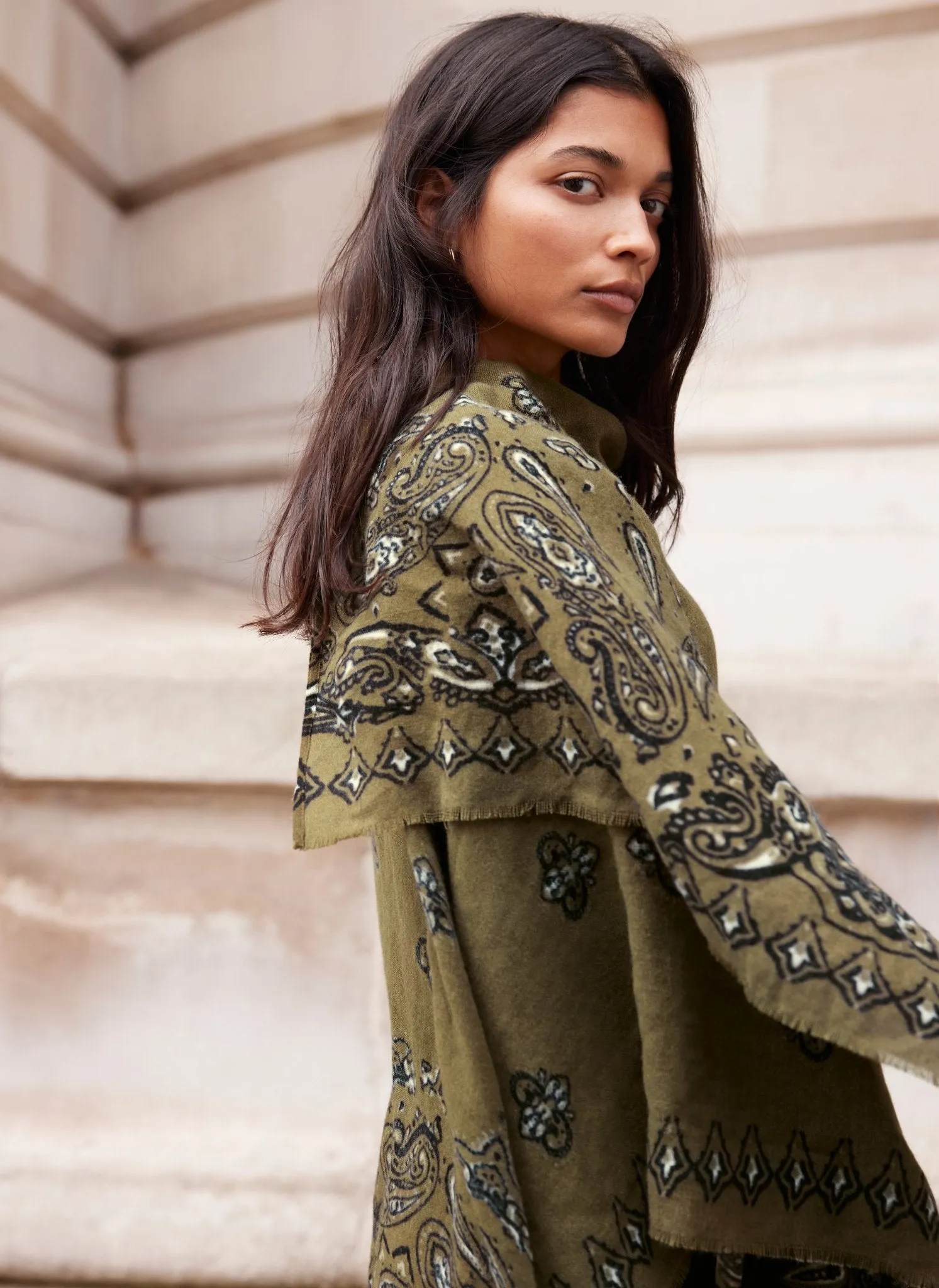 Khaki Paisley Print Cape sold by Mint Velvet product image thumbnail 3