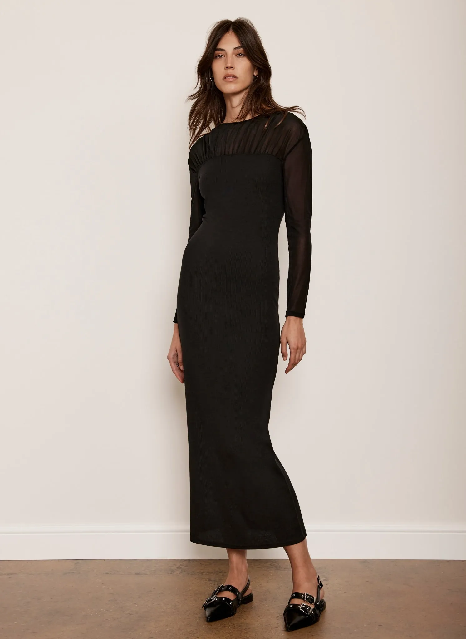 Black Mesh Jersey Maxi Dress sold by Mint Velvet