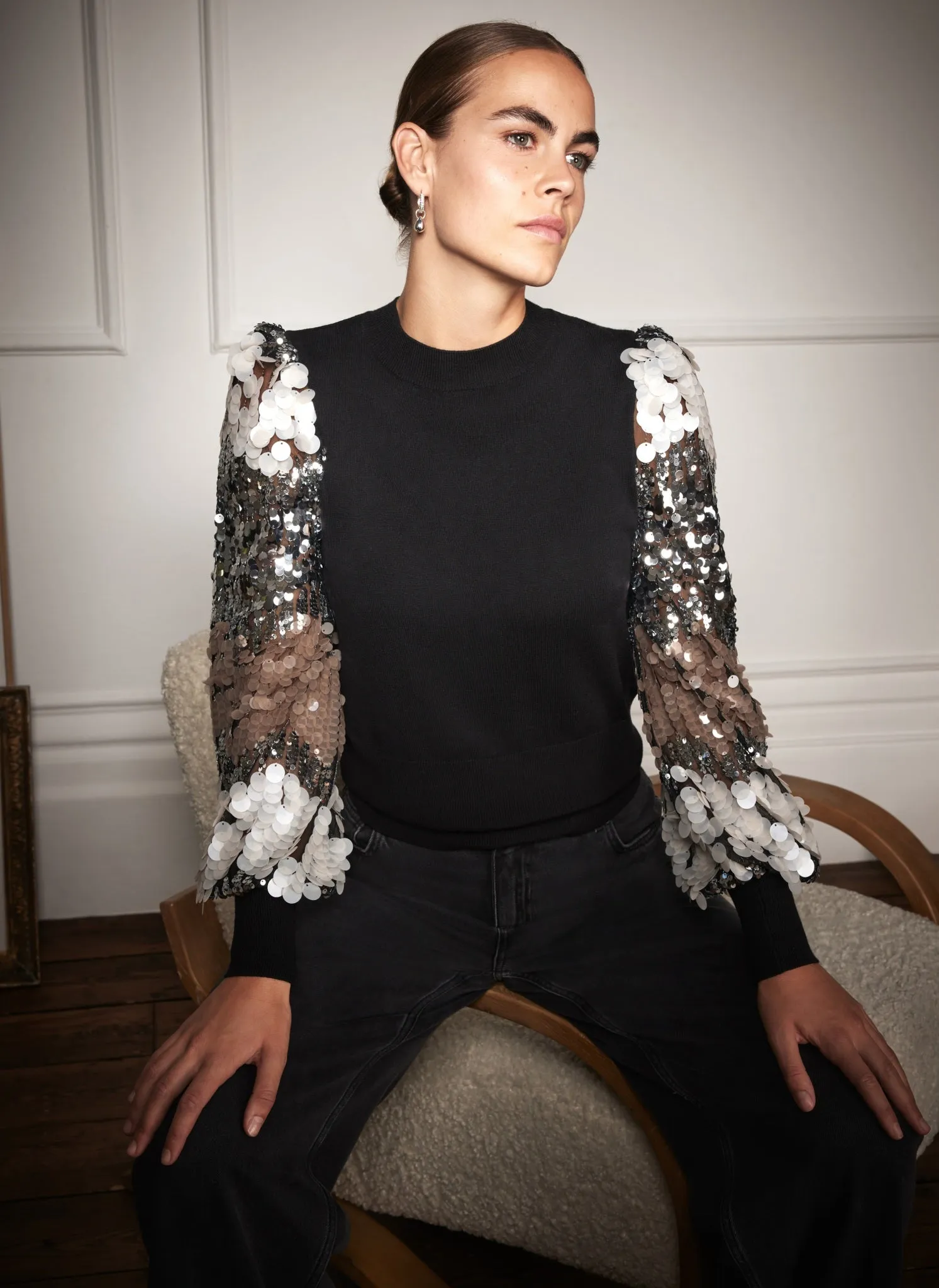 Black Sequin Sleeve Jumper sold by Mint Velvet product image thumbnail 5