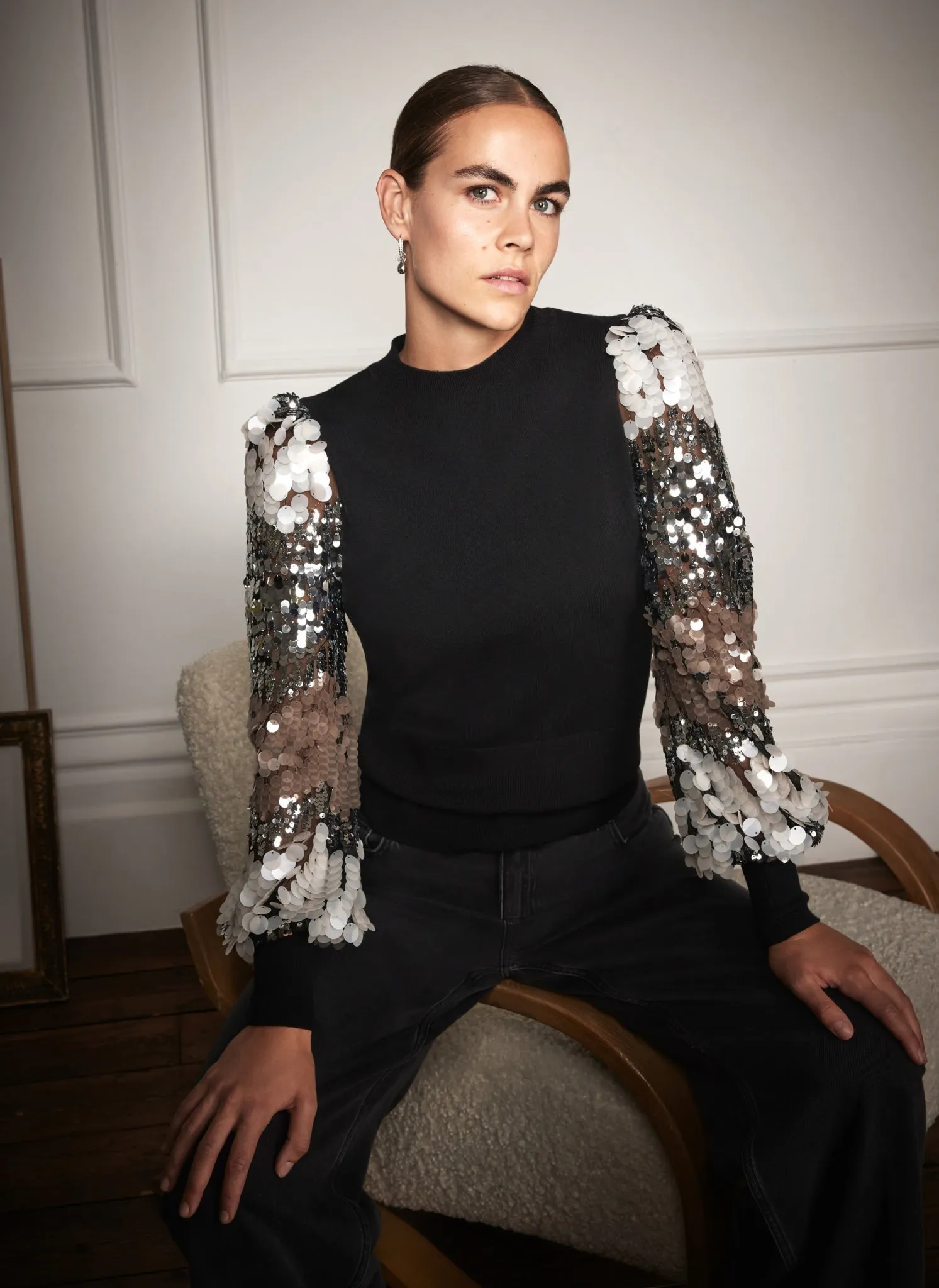 Black Sequin Sleeve Jumper sold by Mint Velvet product image thumbnail 3