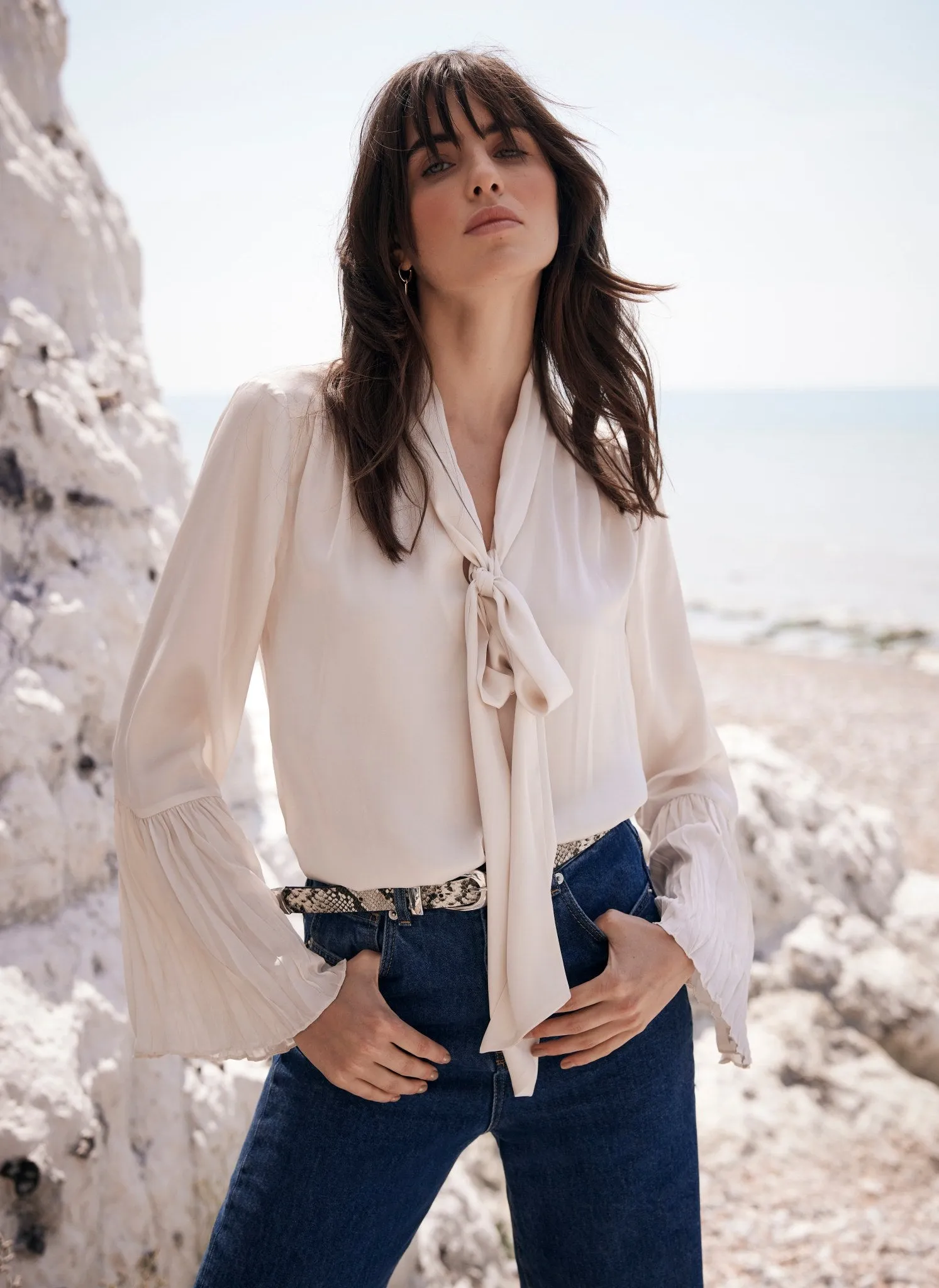 Cream Satin Bow Blouse sold by Mint Velvet product image thumbnail 2