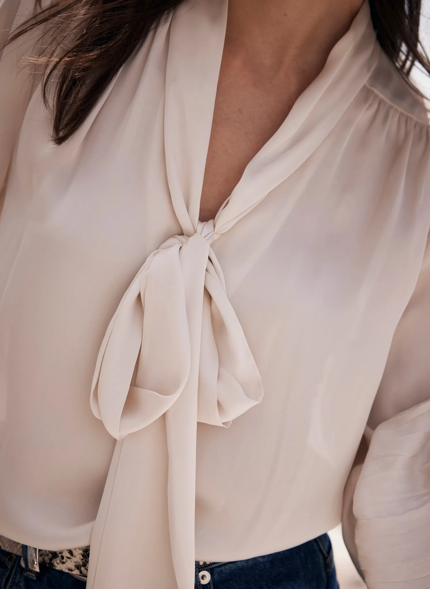 Cream Satin Bow Blouse sold by Mint Velvet product image thumbnail 4