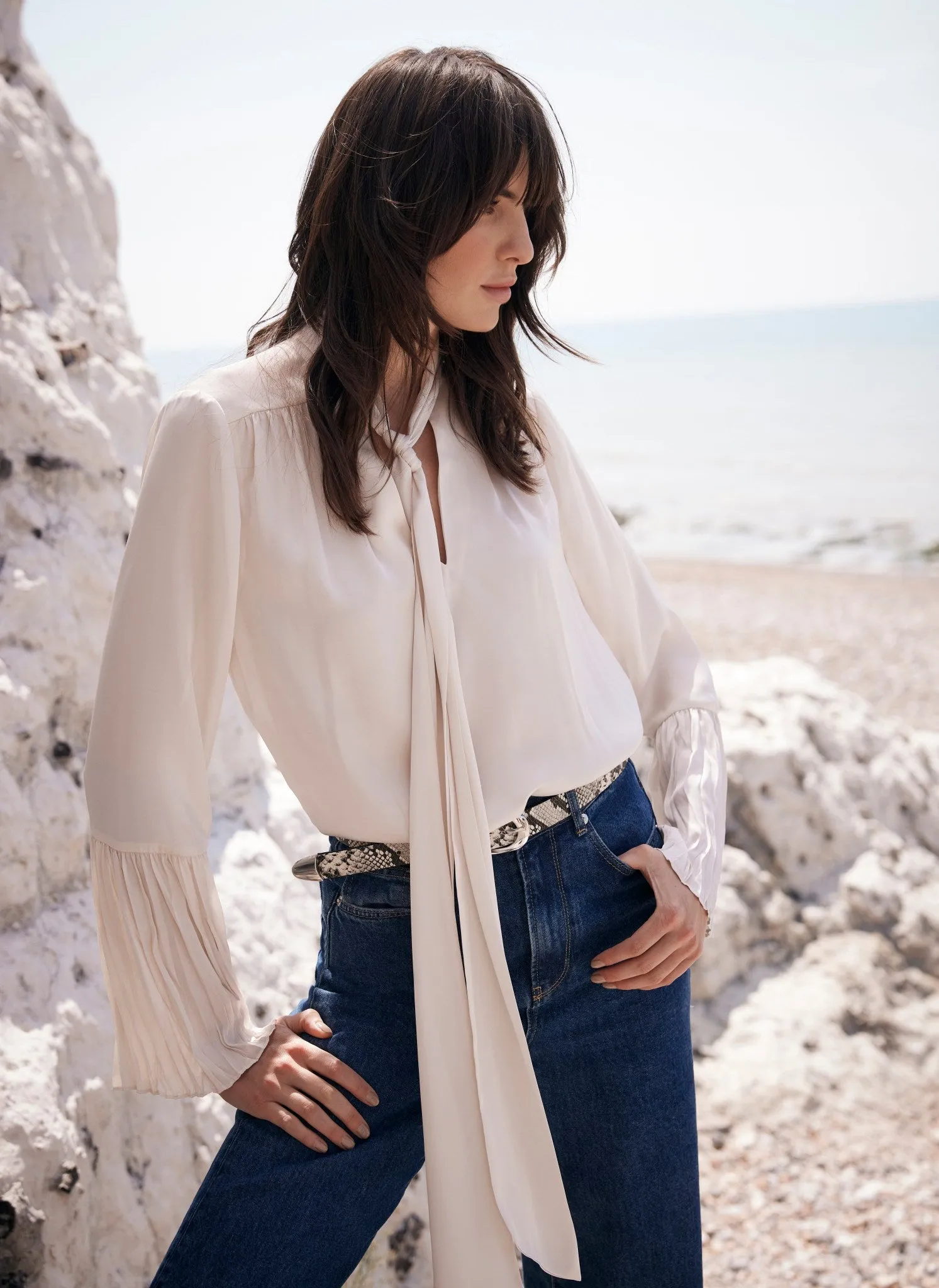 Cream Satin Bow Blouse sold by Mint Velvet product image thumbnail 3