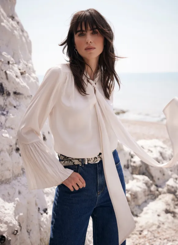 Cream Satin Bow Blouse sold by Mint Velvet