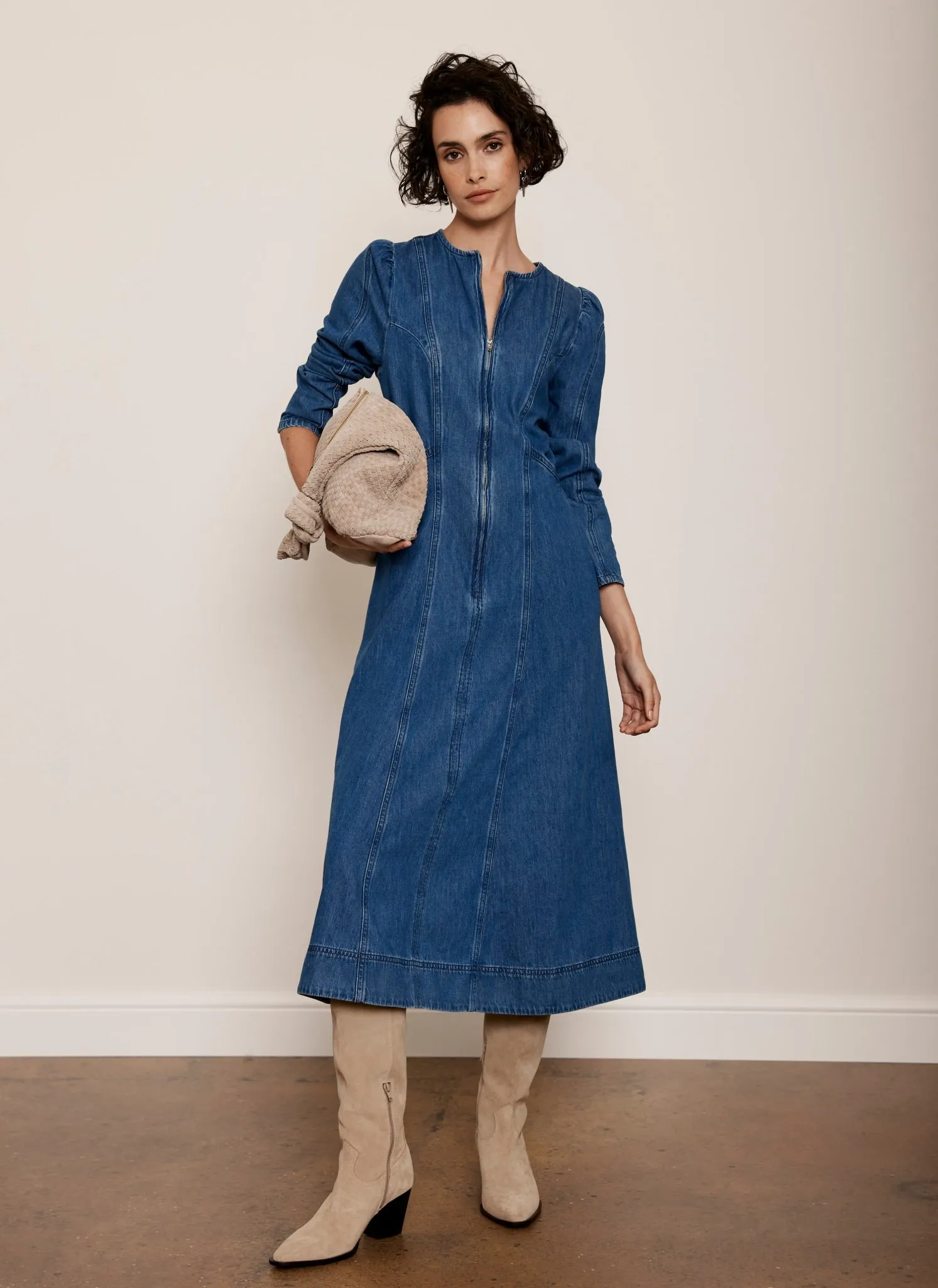 Indigo Puff Sleeve Denim Midi Dress sold by Mint Velvet product image thumbnail 2
