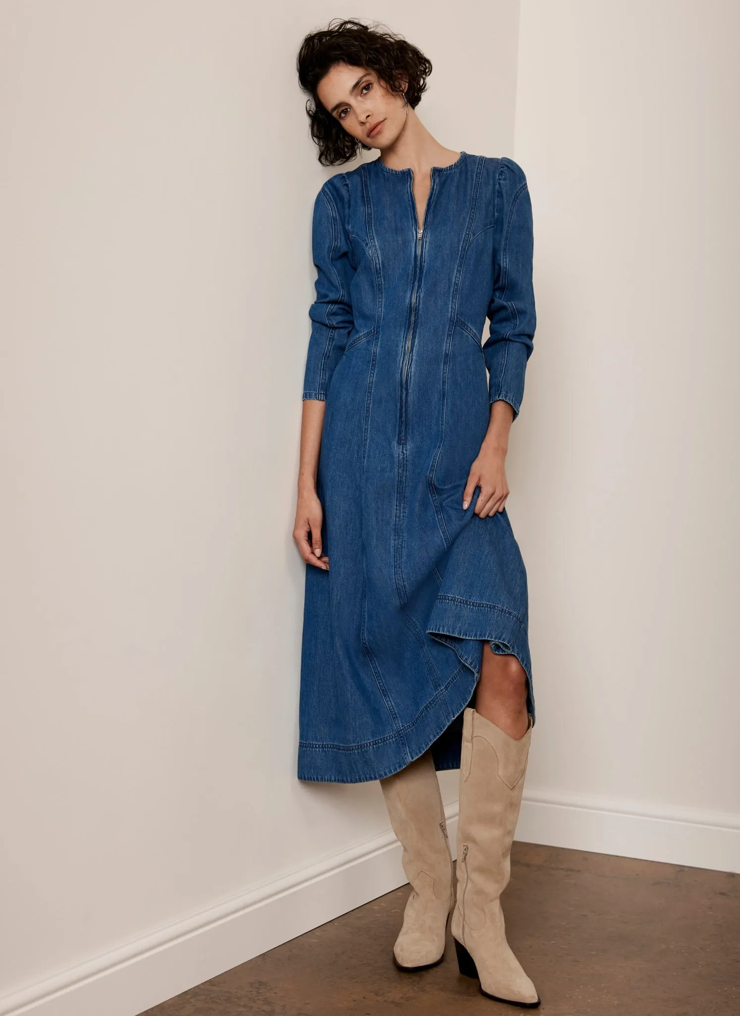 Indigo Puff Sleeve Denim Midi Dress sold by Mint Velvet product image thumbnail 3