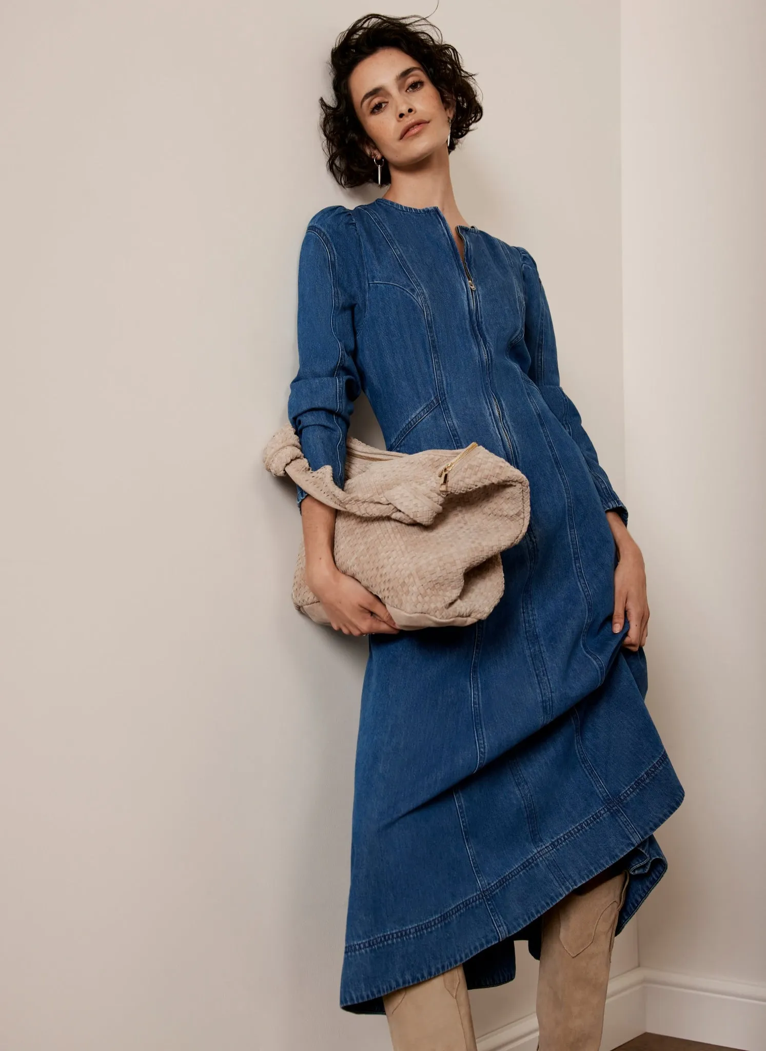 Indigo Puff Sleeve Denim Midi Dress sold by Mint Velvet
