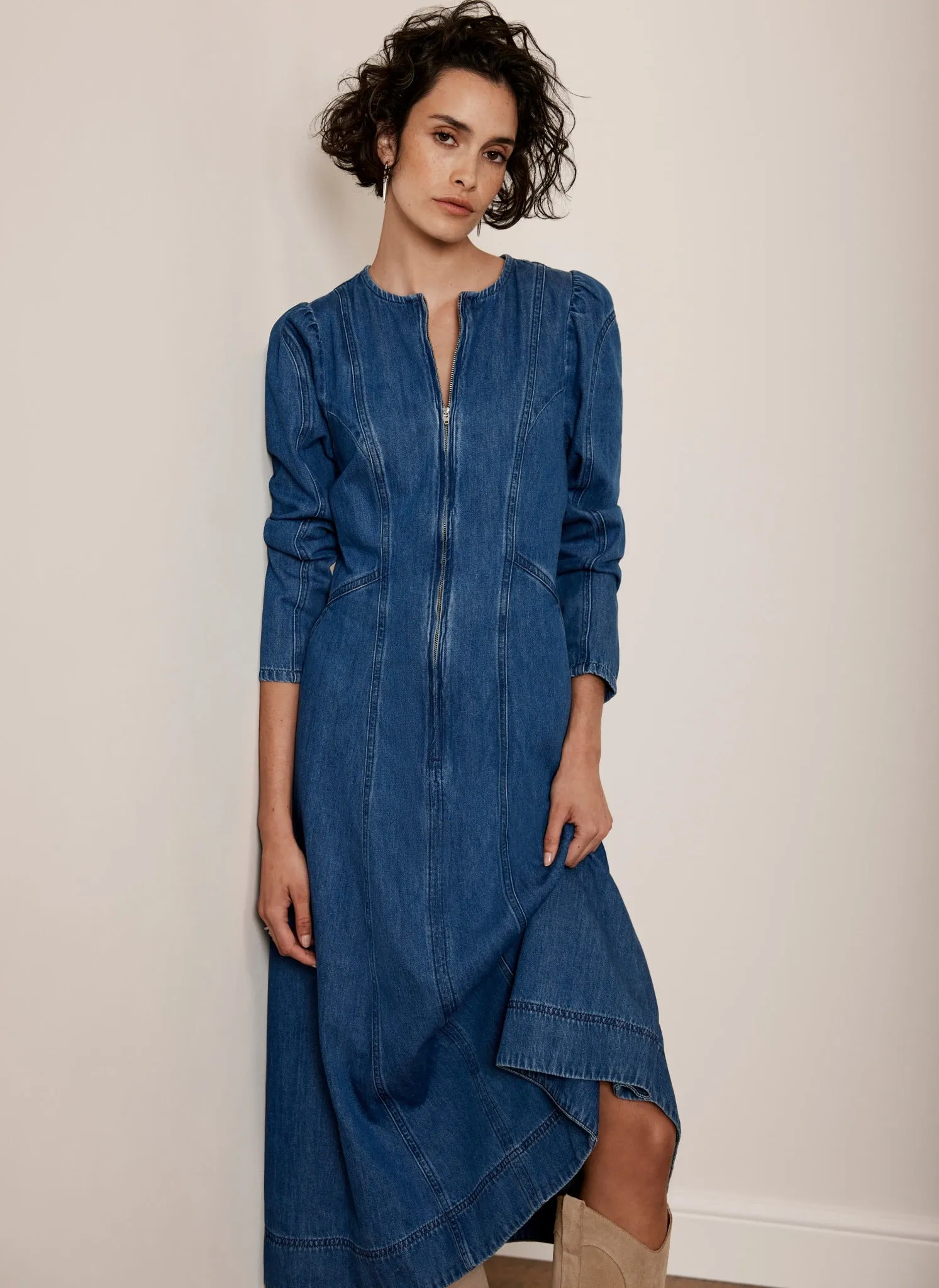 Indigo Puff Sleeve Denim Midi Dress sold by Mint Velvet product image thumbnail 4