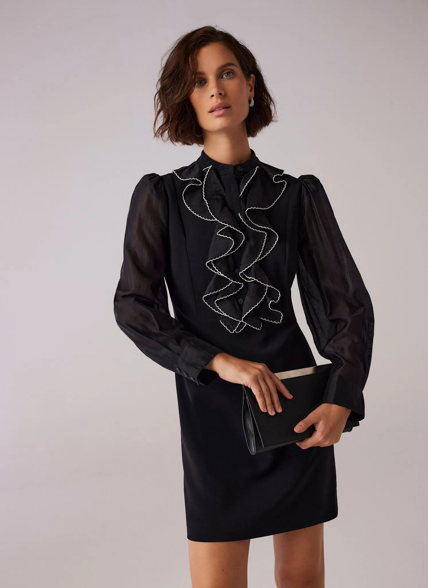 Black Organza Ruffle Mini Dress sold by Mint Velvet