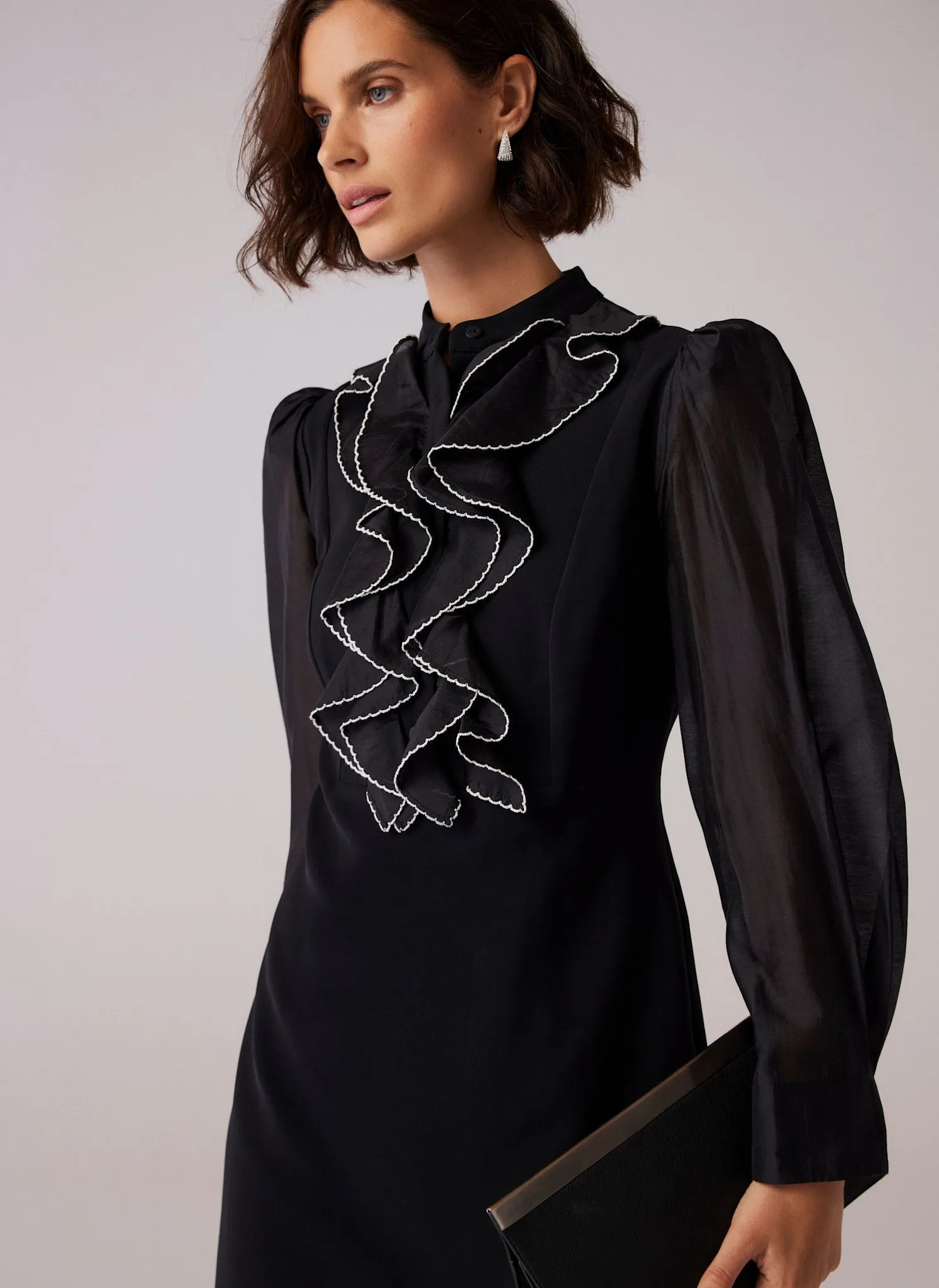 Black Organza Ruffle Mini Dress sold by Mint Velvet product image thumbnail 2