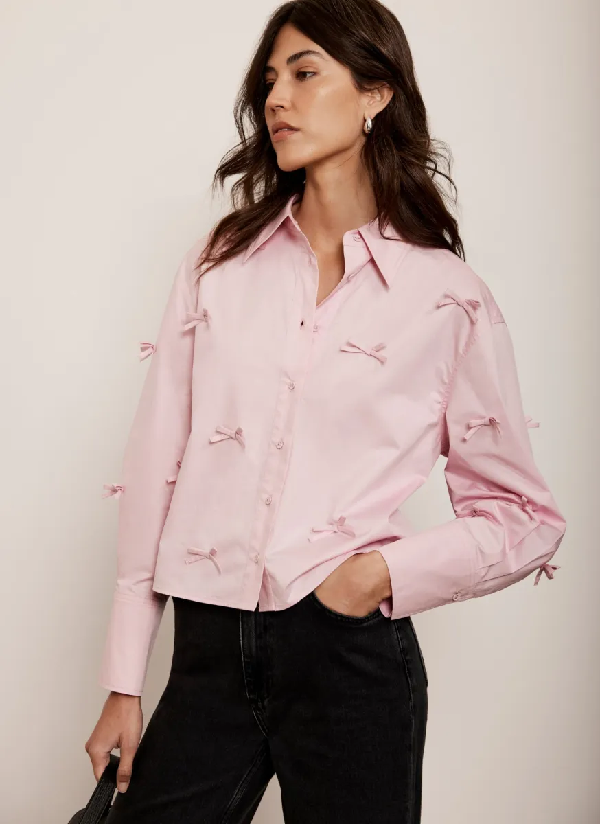 Pink Bow Detail Cropped Shirt sold by Mint Velvet