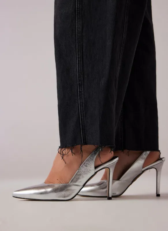 Silver Leather Slingback Heels sold by Mint Velvet