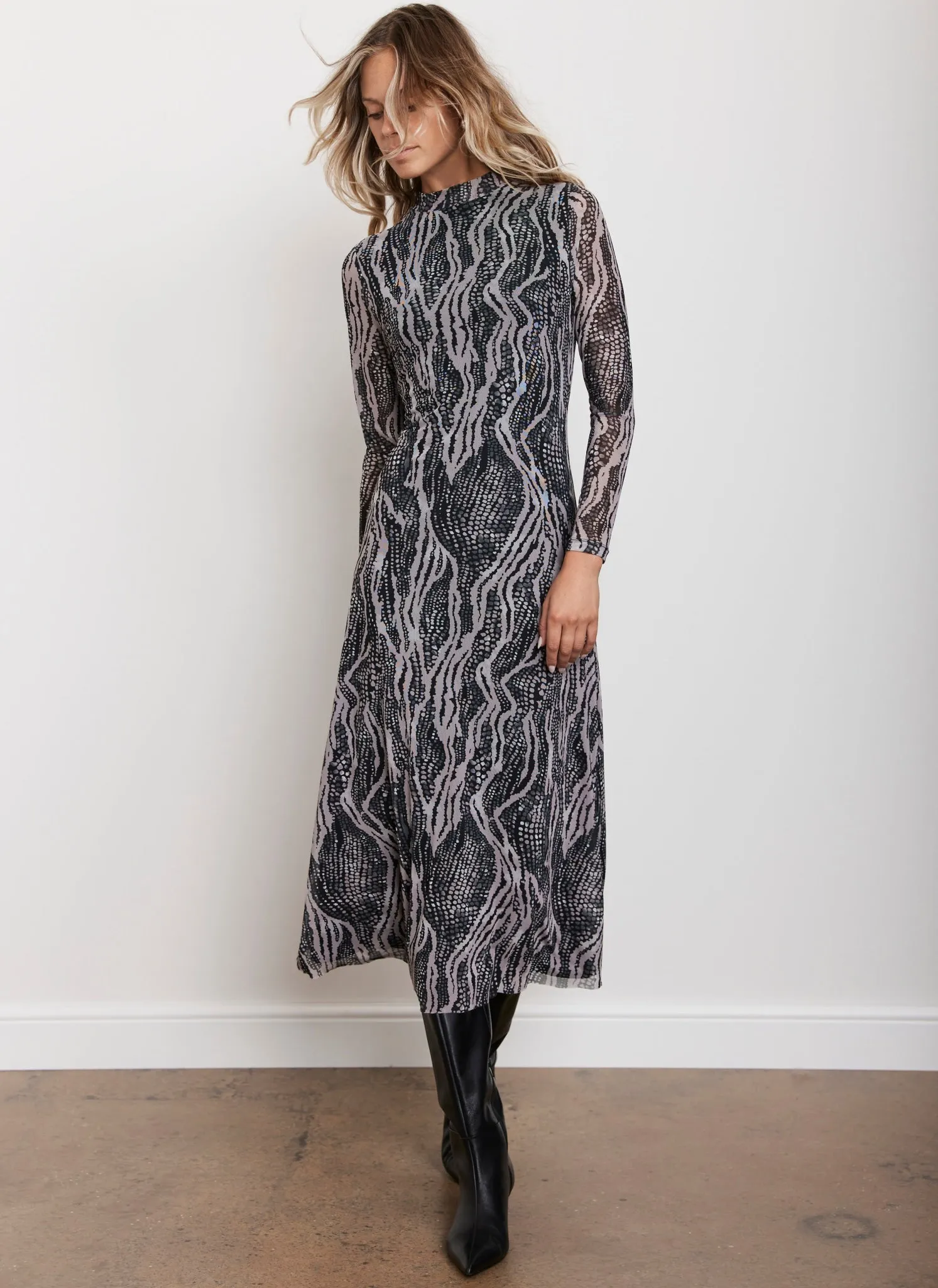 Black Animal Print Mesh Midi Dress sold by Mint Velvet product image thumbnail 2