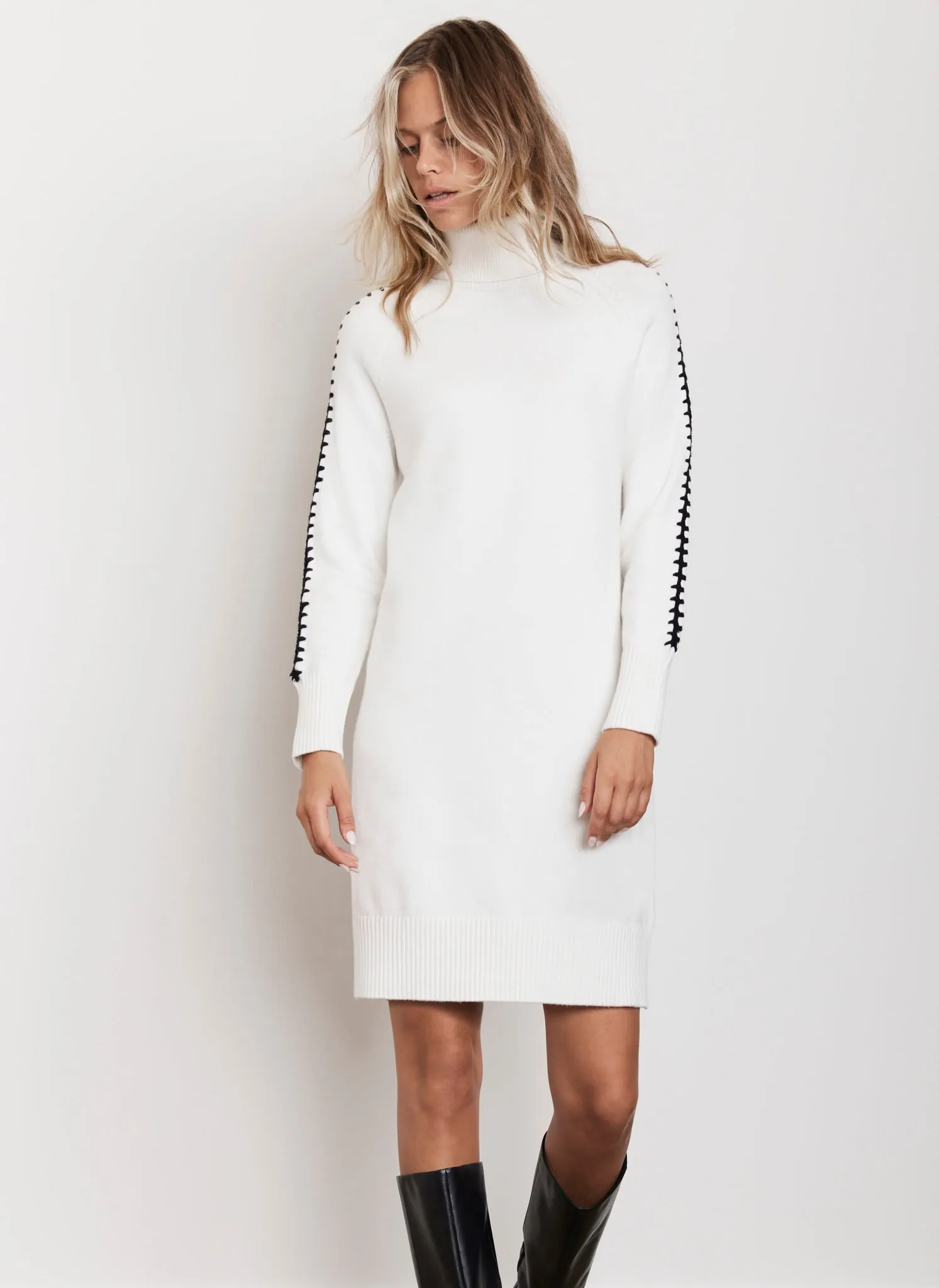 White Contrast Knit Mini Dress sold by Mint Velvet