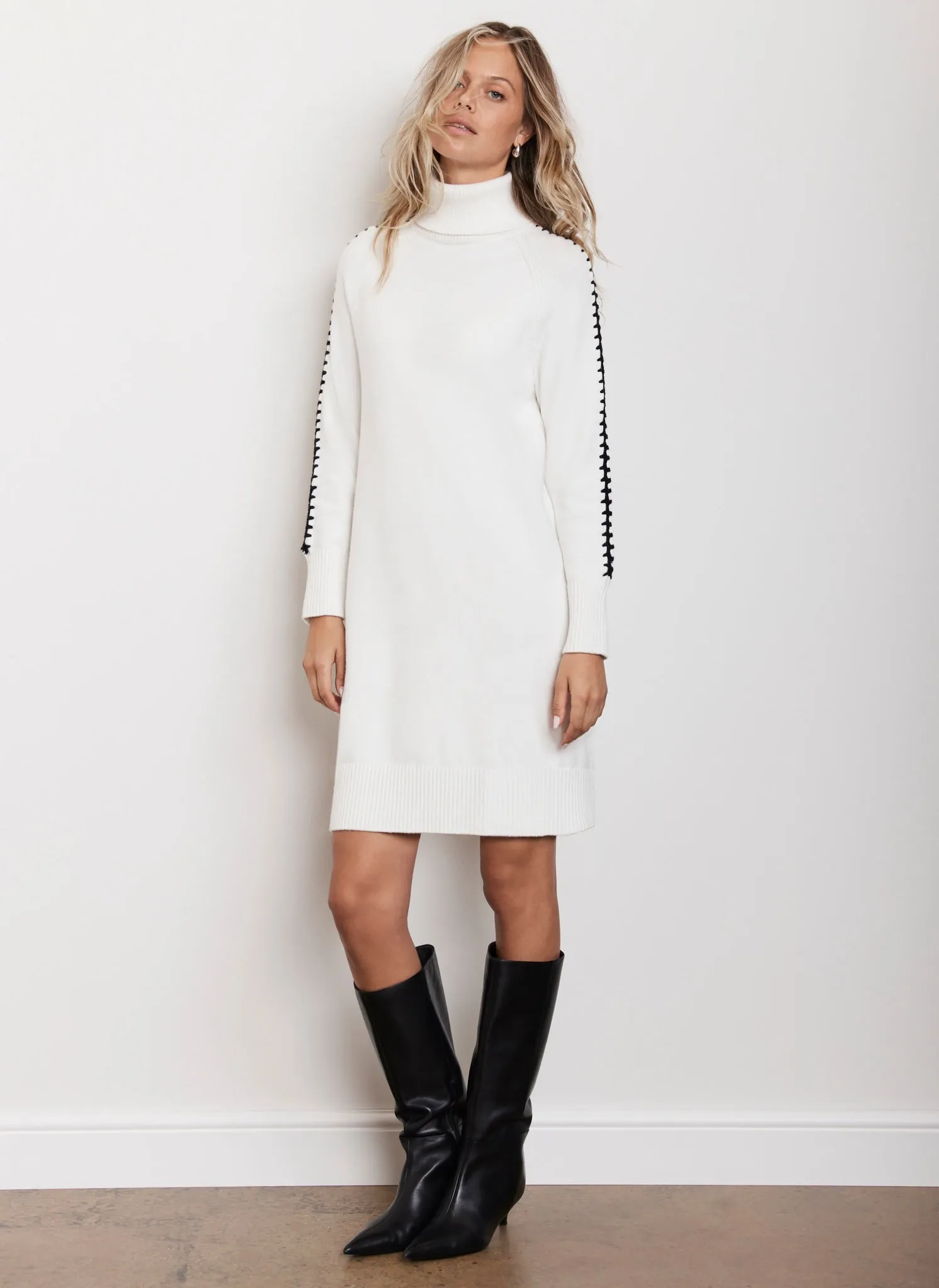 White Contrast Knit Mini Dress sold by Mint Velvet product image thumbnail 3