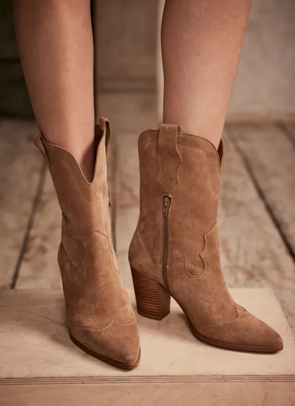Dol Neutral Suede Cowboy Ankle Boots sold by Mint Velvet
