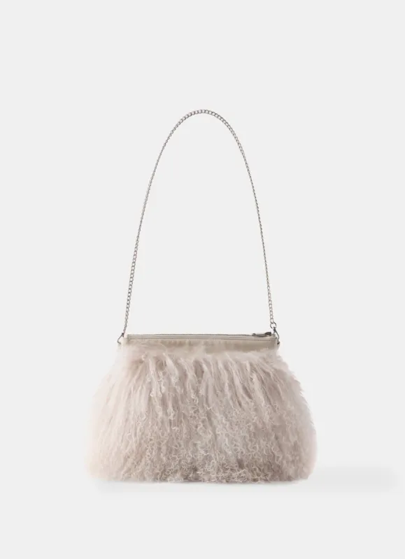 Neutral Mongolian Fur Clutch Bag sold by Mint Velvet
