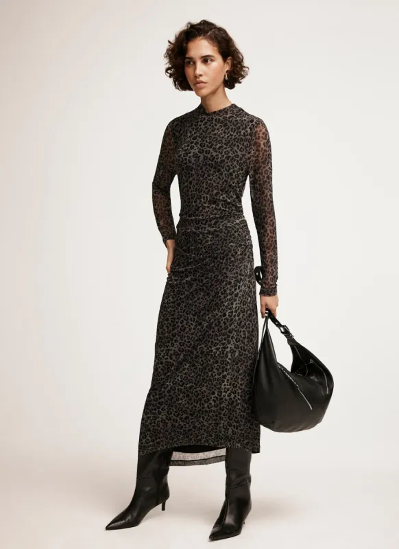 Grey Leopard Print Mesh Midi Dress sold by Mint Velvet