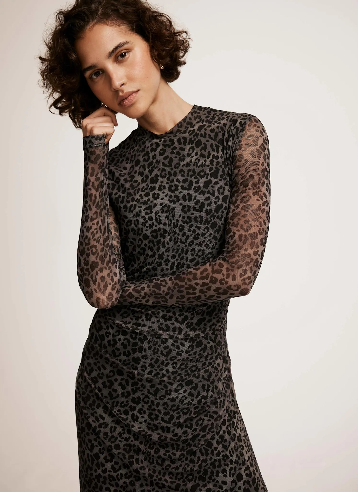 Grey Leopard Print Mesh Midi Dress sold by Mint Velvet product image thumbnail 3