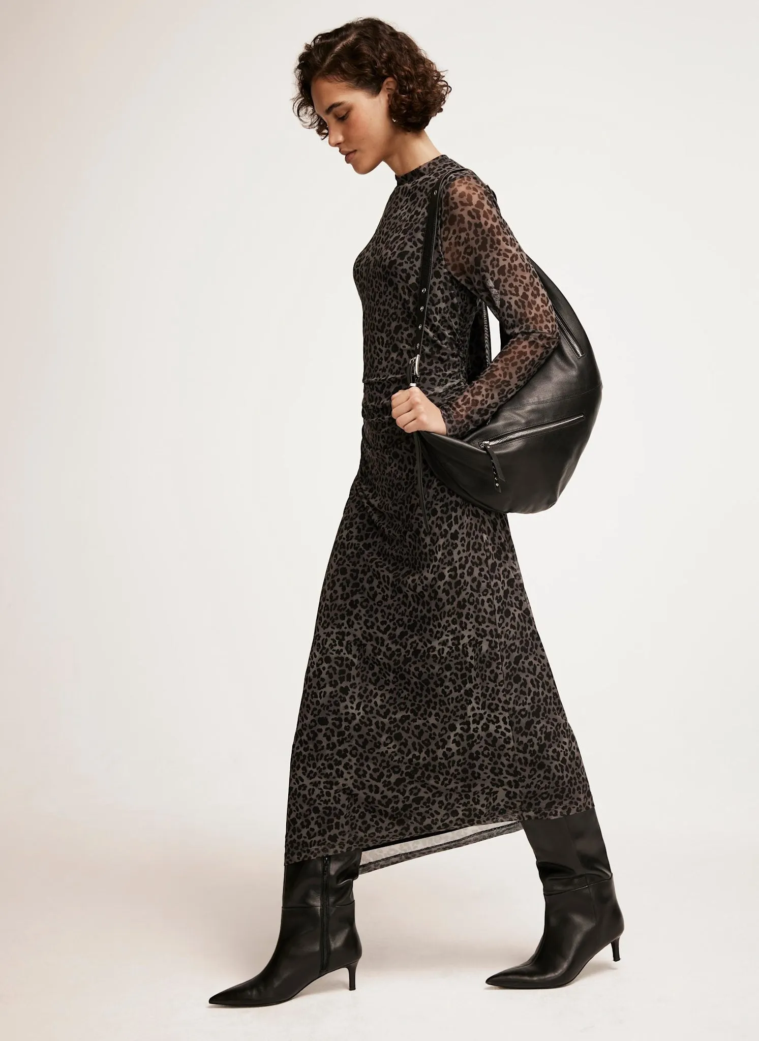 Grey Leopard Print Mesh Midi Dress sold by Mint Velvet product image thumbnail 2
