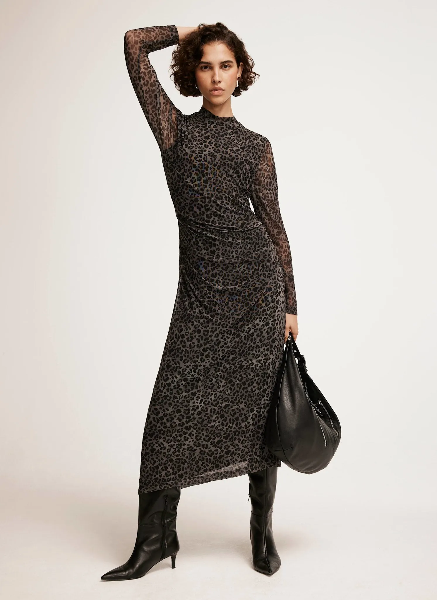 Grey Leopard Print Mesh Midi Dress sold by Mint Velvet product image thumbnail 5