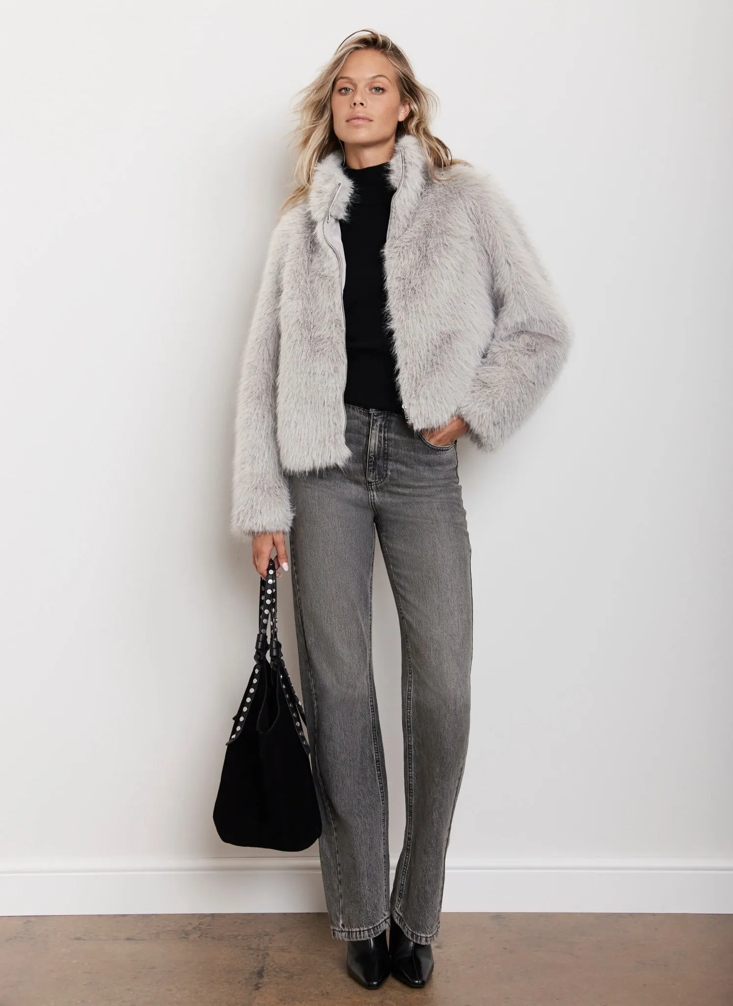 Grey Faux Fur Cropped Jacket sold by Mint Velvet product image thumbnail 3