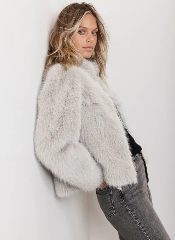 Grey Faux Fur Cropped Jacket sold by Mint Velvet