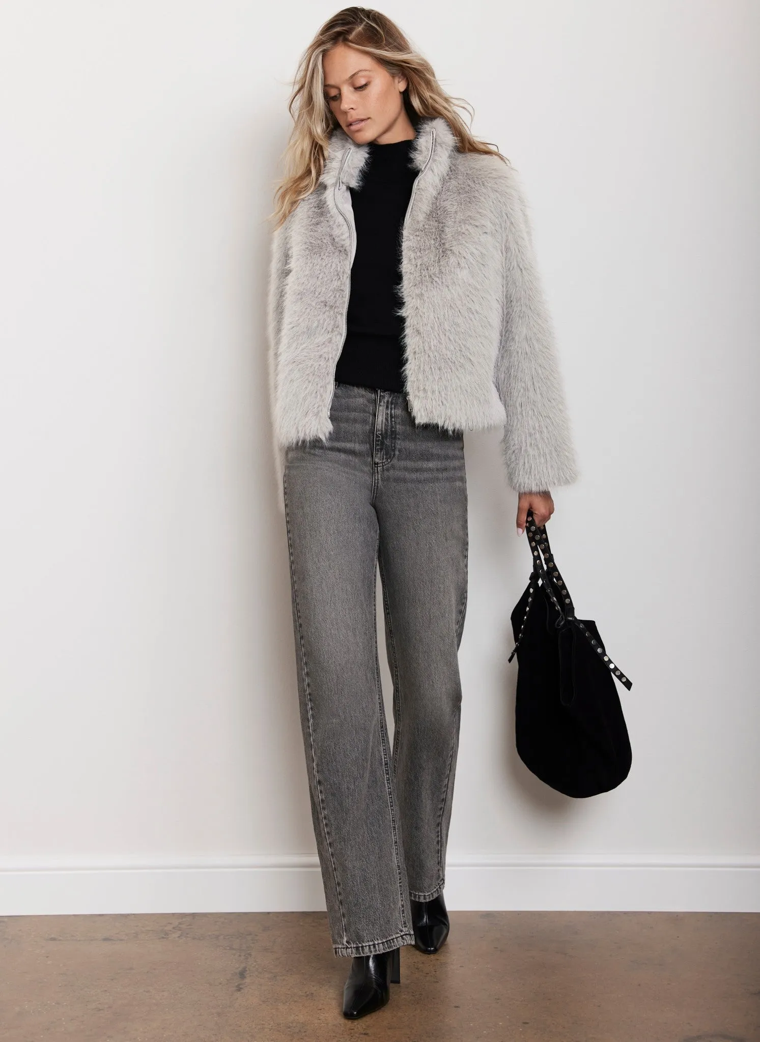 Grey Faux Fur Cropped Jacket sold by Mint Velvet product image thumbnail 5