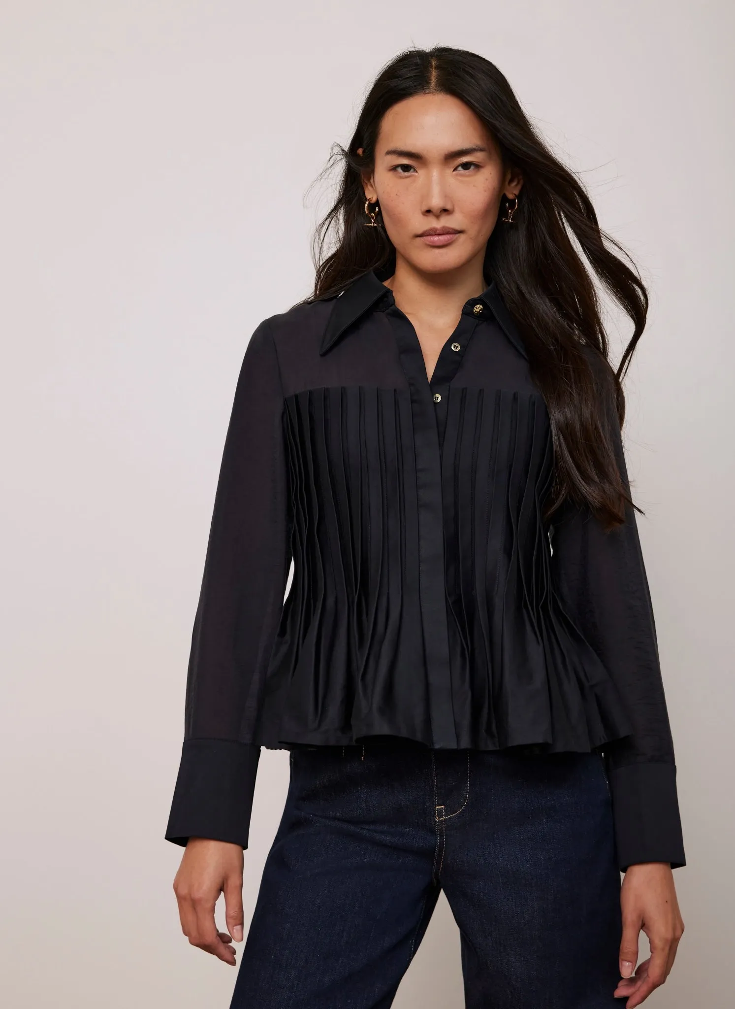 Navy Pintuck Detail Shirt sold by Mint Velvet