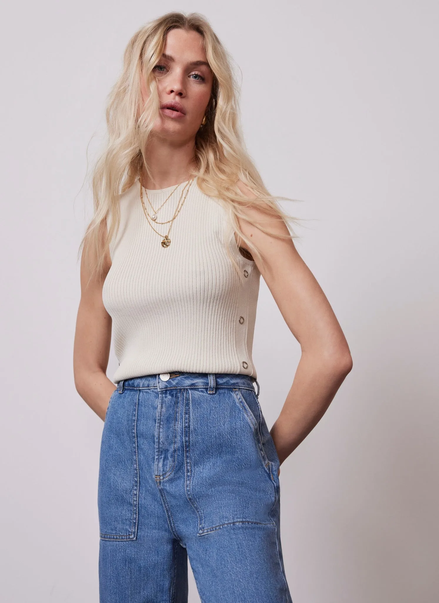 Cream Ribbed Sleeveless Top sold by Mint Velvet