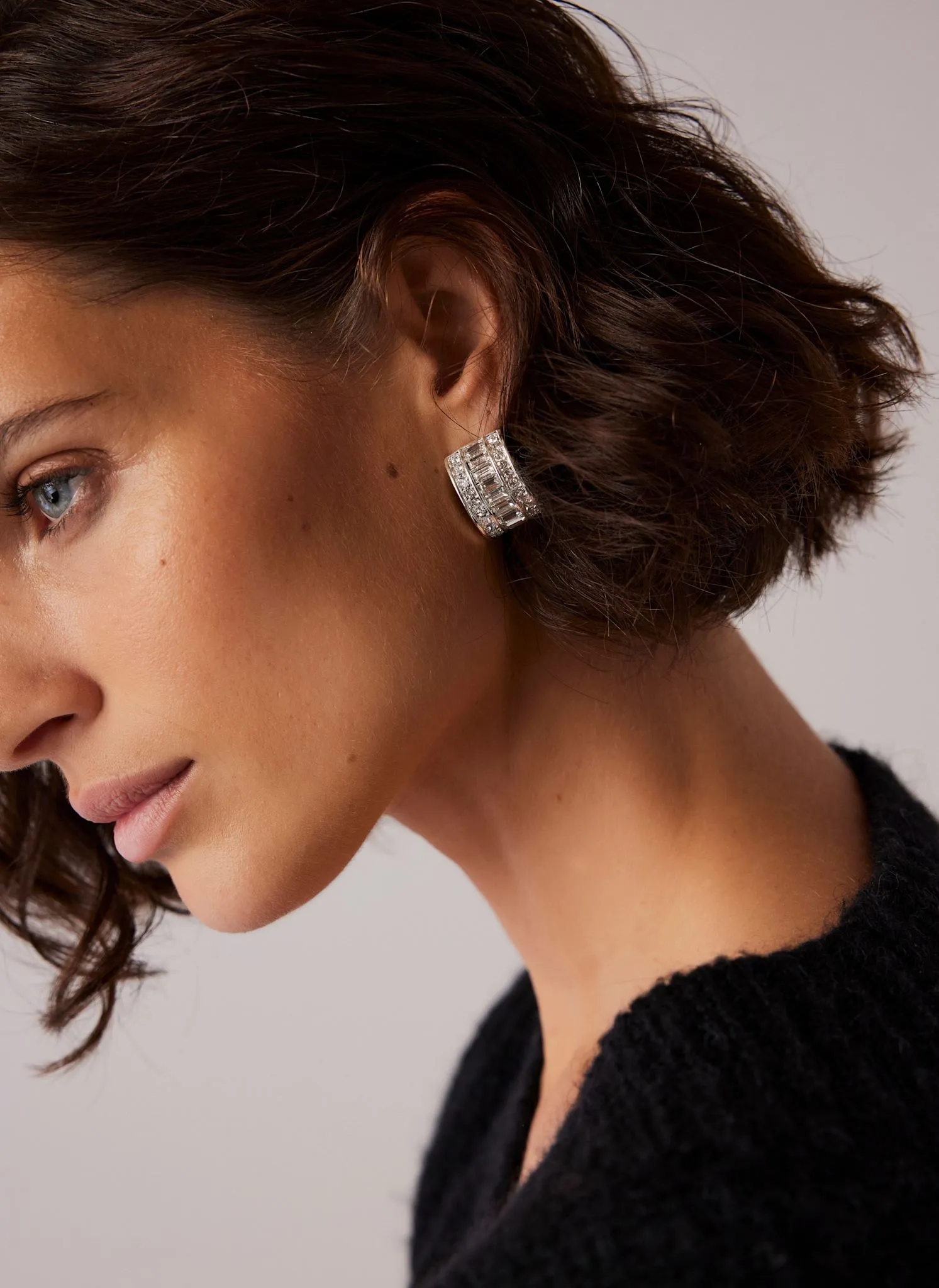 Silver Tone Crystal Baguette Earrings sold by Mint Velvet