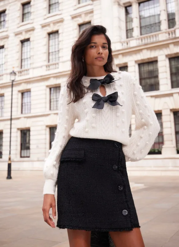 Cream Cable Knit Bow Jumper sold by Mint Velvet