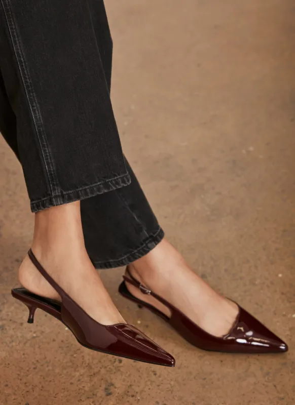 Burgundy Patent Slingback Kitten Heels sold by Mint Velvet