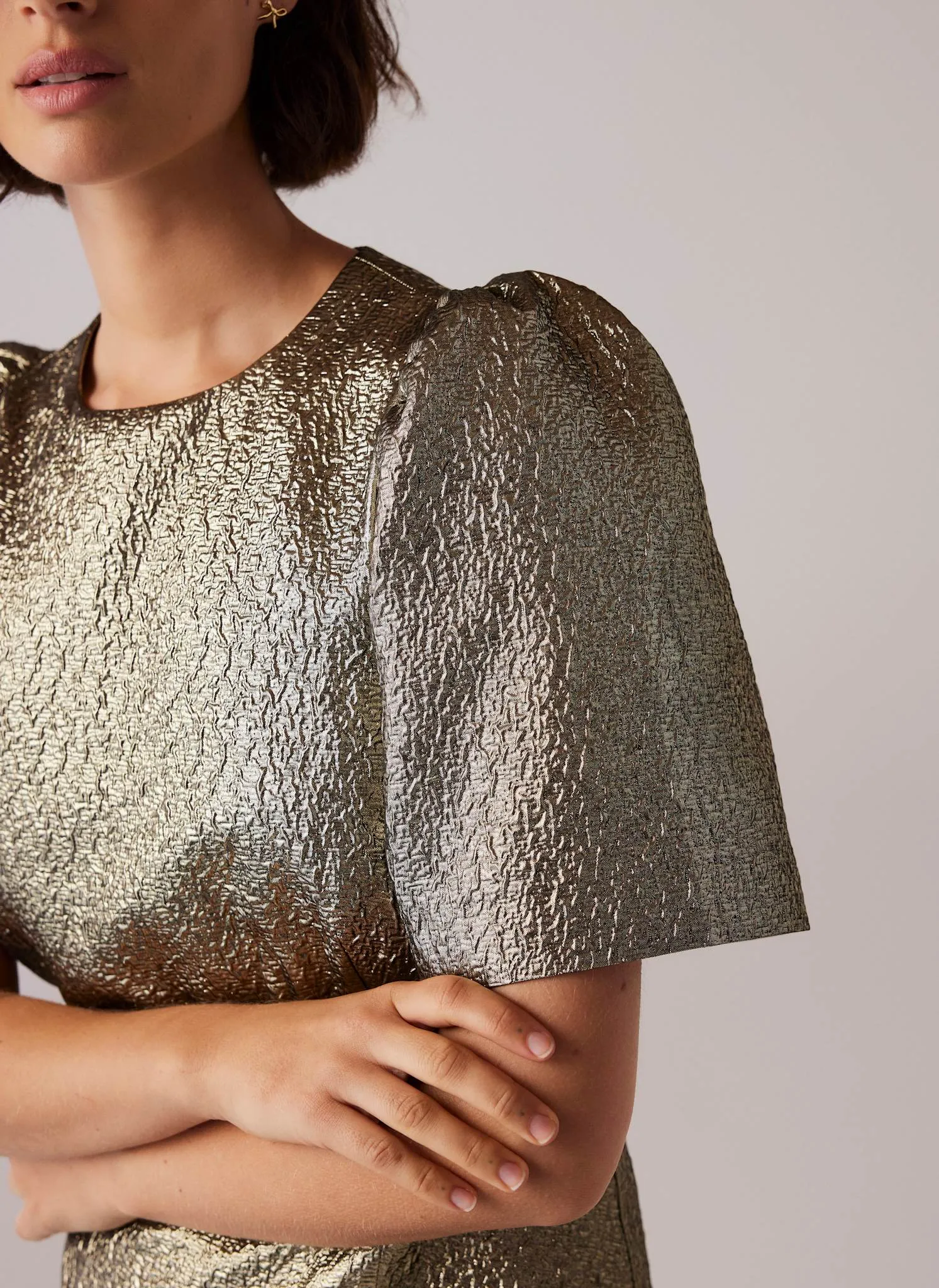 Gold Metallic Frill Mini Dress sold by Mint Velvet product image thumbnail 4