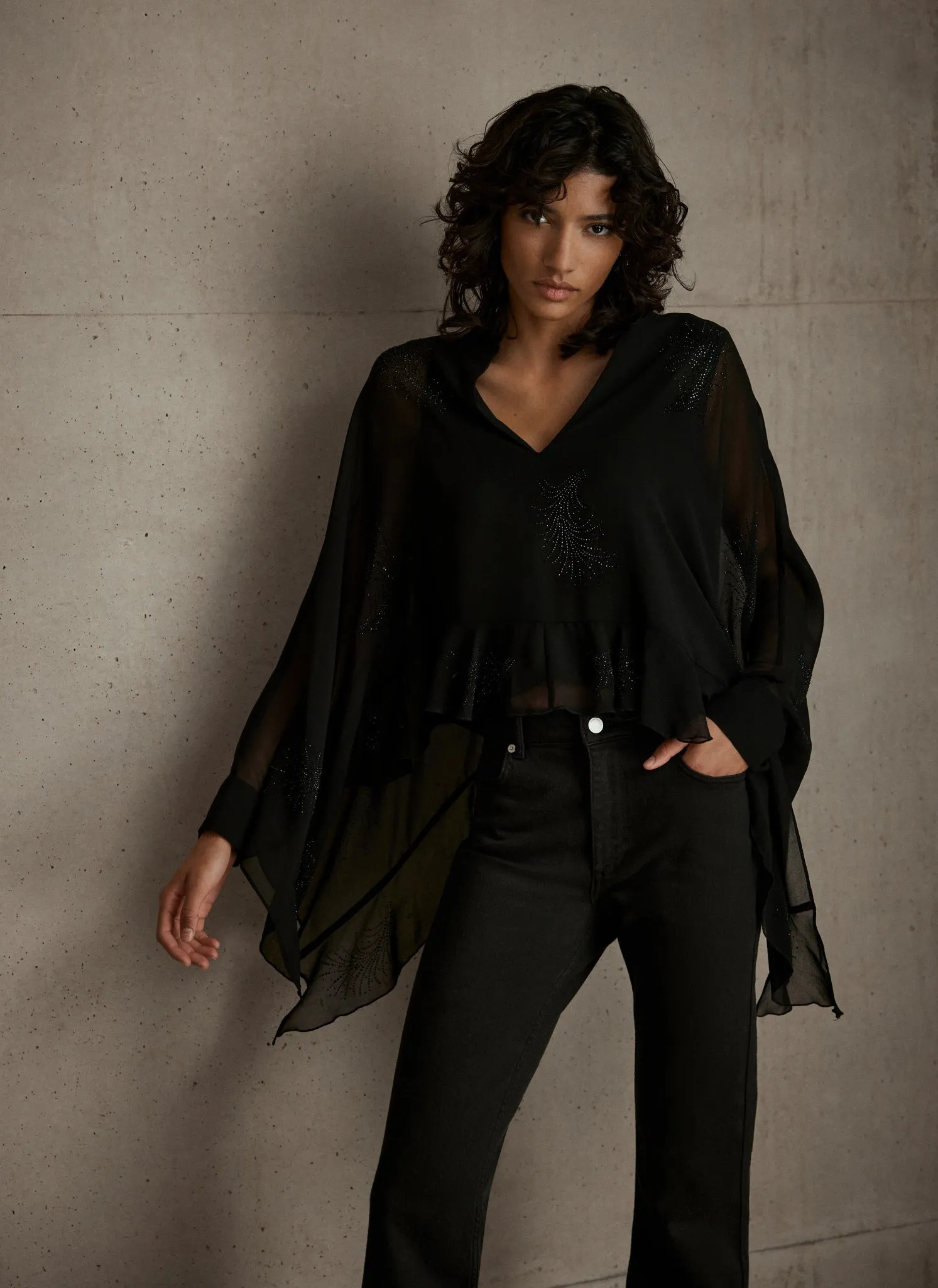 Black Embellished Cape Top sold by Mint Velvet